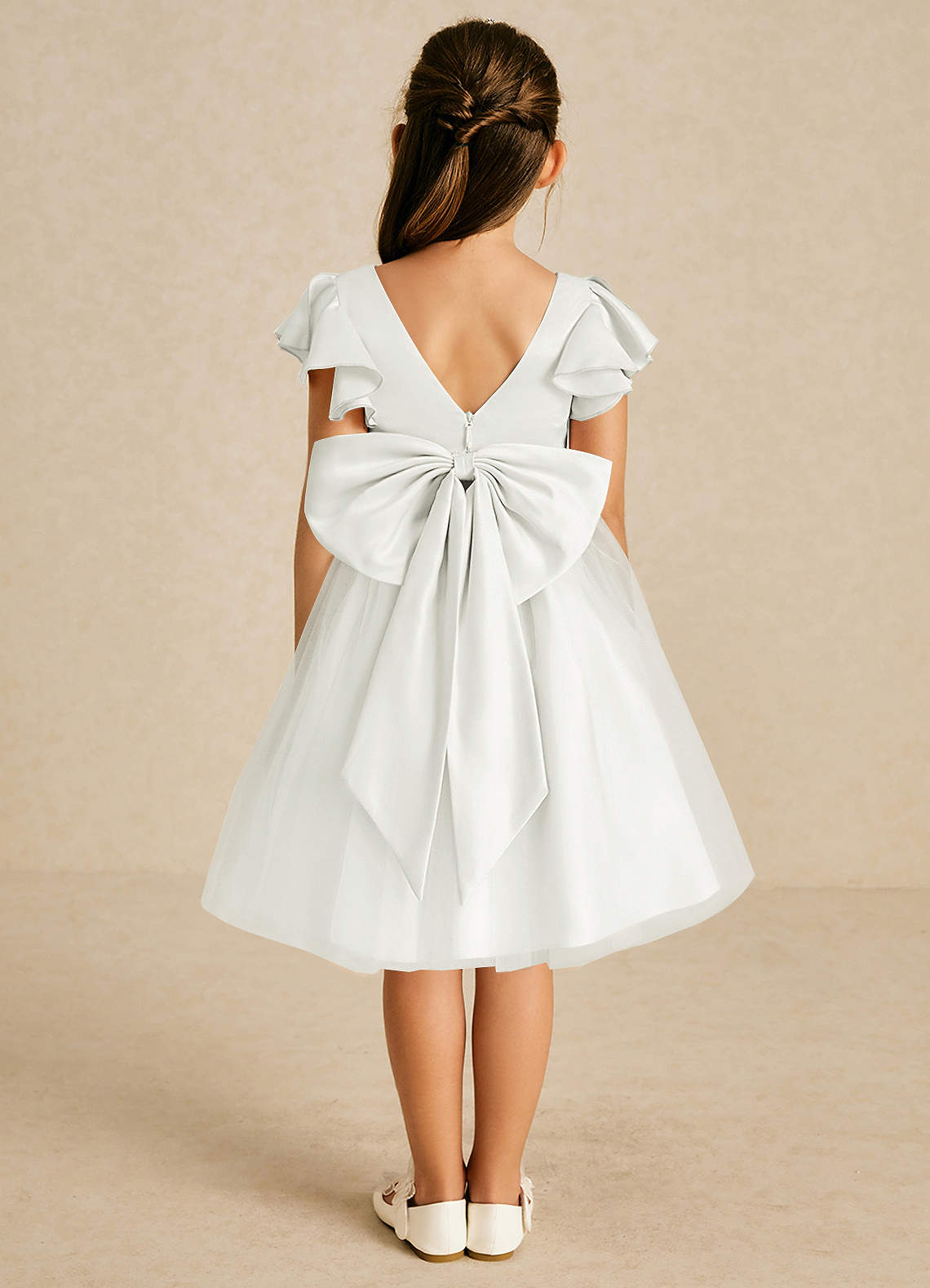 Azazie Kaeya Flower Girl Dresses Diamond White A-Line Bow Tulle Dress image1