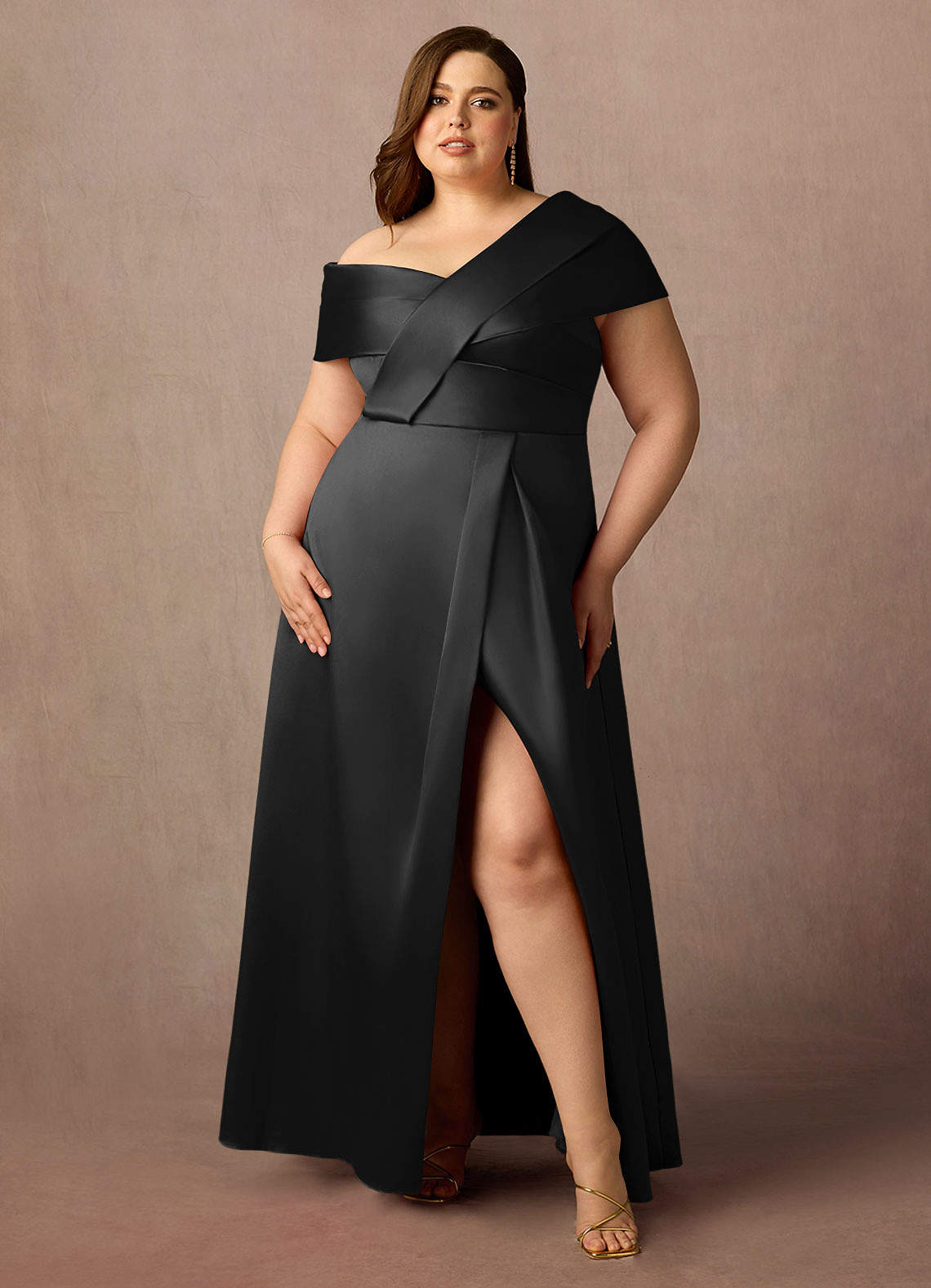 Azazie Marissa Mother of the Bride Dresses Black A-Line Pleated  Mikado Dress image1