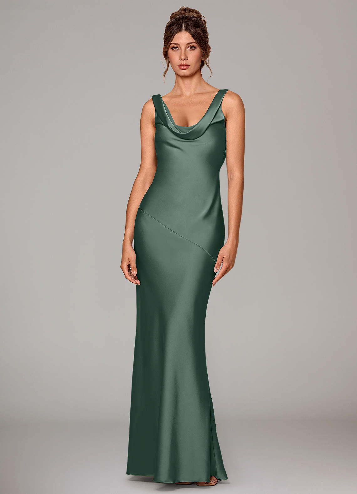 Azazie Rylina Vestidos de damas de honor Vestido de Musgo Marino de Satén Elástico de Corte Sirena image1