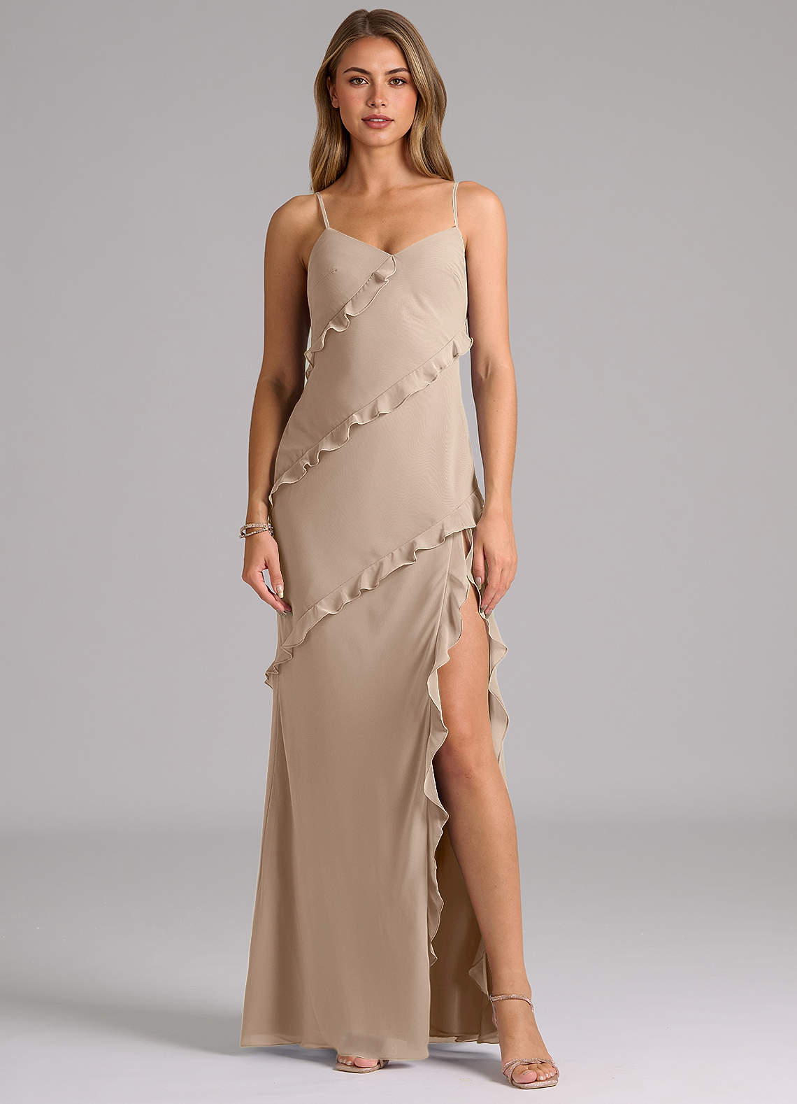 Azazie Nancie Bridesmaid Dresses Taupe Mermaid Ruched Chiffon Dress image1