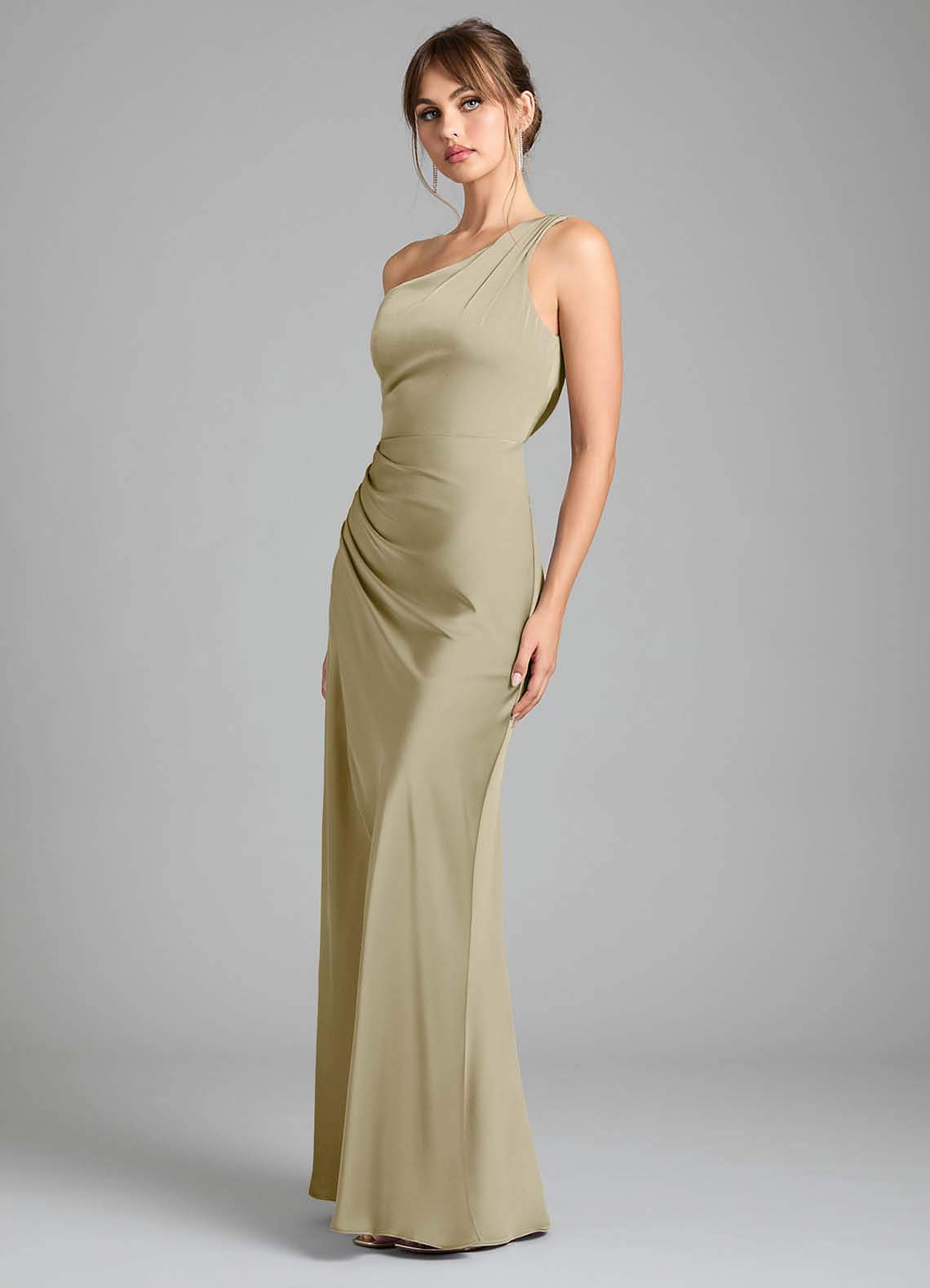 Azazie Madelyn Moss Green Stretch Satin Bridesmaid Dresses | Azazie DE