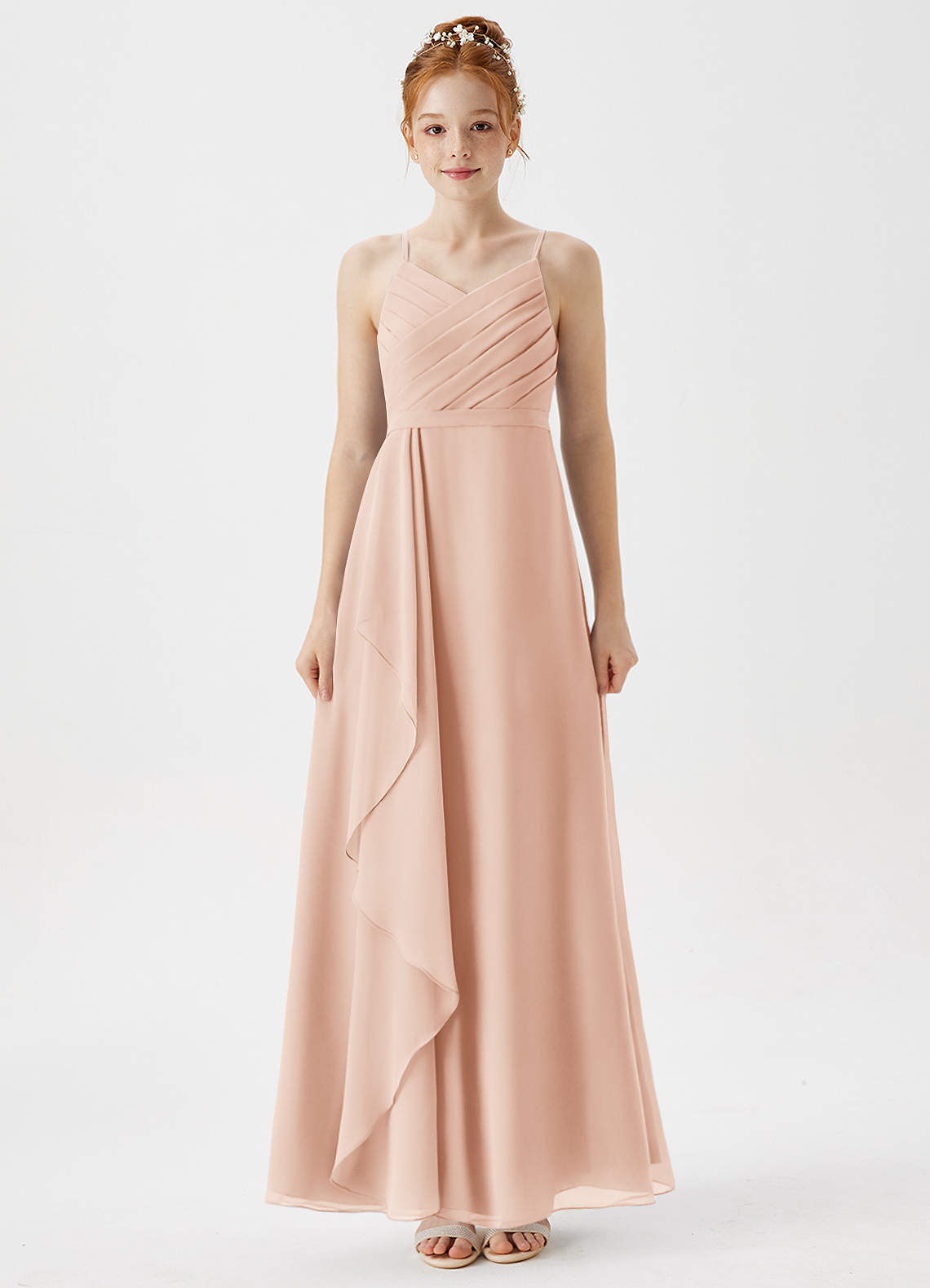 Azazie Mariela Junior English Rose A-Line Pleated Chiffon Dress image1