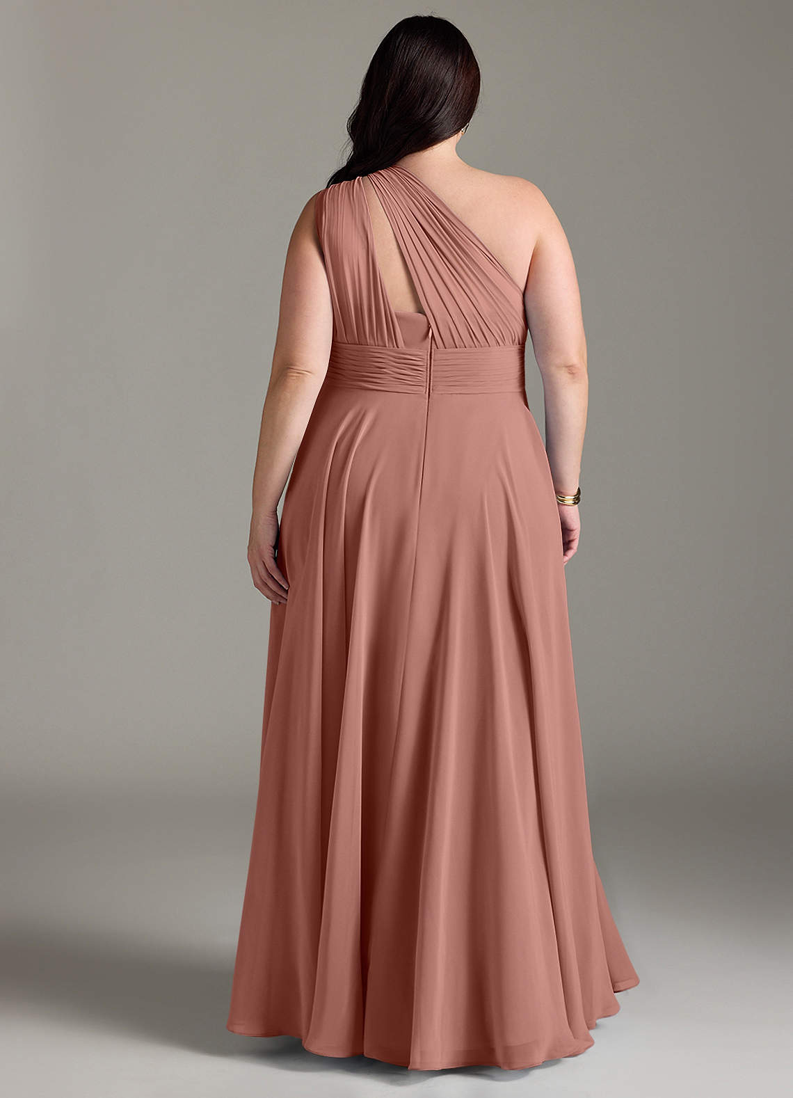 Azazie Charlize Robes de demoiselle d'honneur Robe Trapèze en Mousseline de soie Ue épaule Rose De Cèdre image7