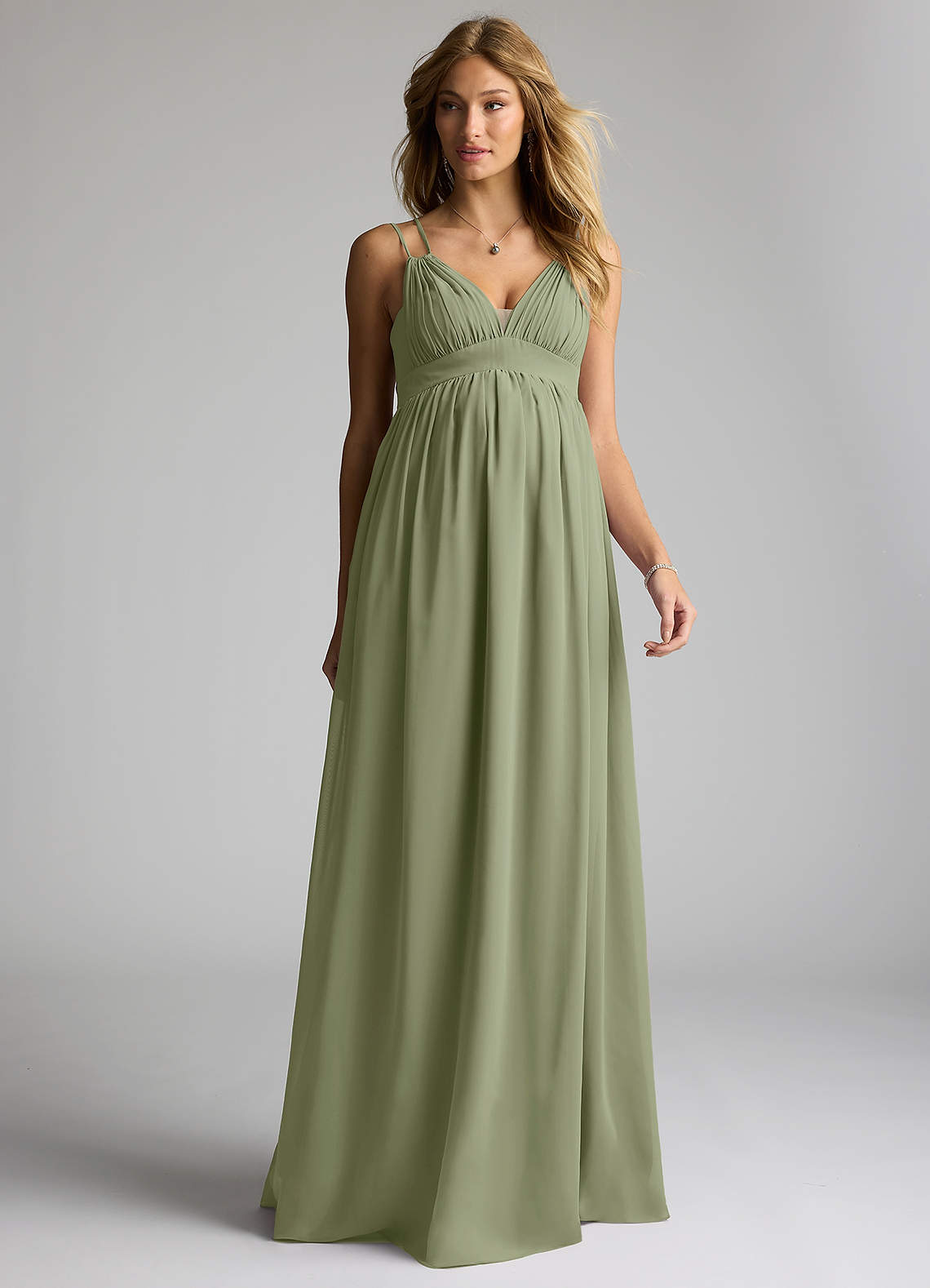 Azazie Emree Brautjungfernkleider für Schwangere A-Linie Chiffon Bodenlänge Kleid image1