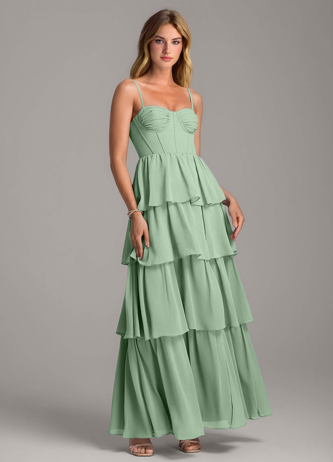 Azazie Alanna Jurken voor bruidsmeisjes Jurk van Chiffon met A-Lijn Sweetheart Halslijn Matcha image1
