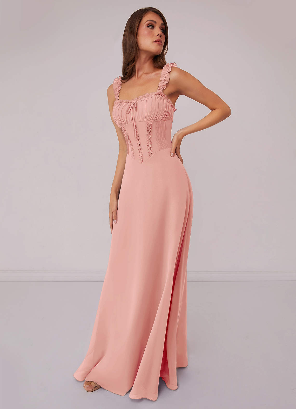 Barbie ♥ Azazie Brautjungfernkleider A-Linie Herzausschnitt Chiffon Kleid Rosettenrosa image1