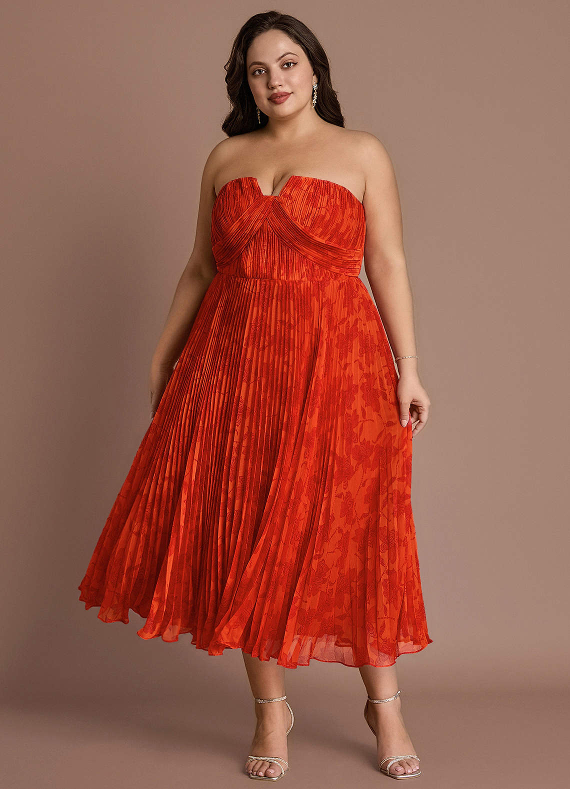 Lyanna Tangerine Pleated Midi Dress image1