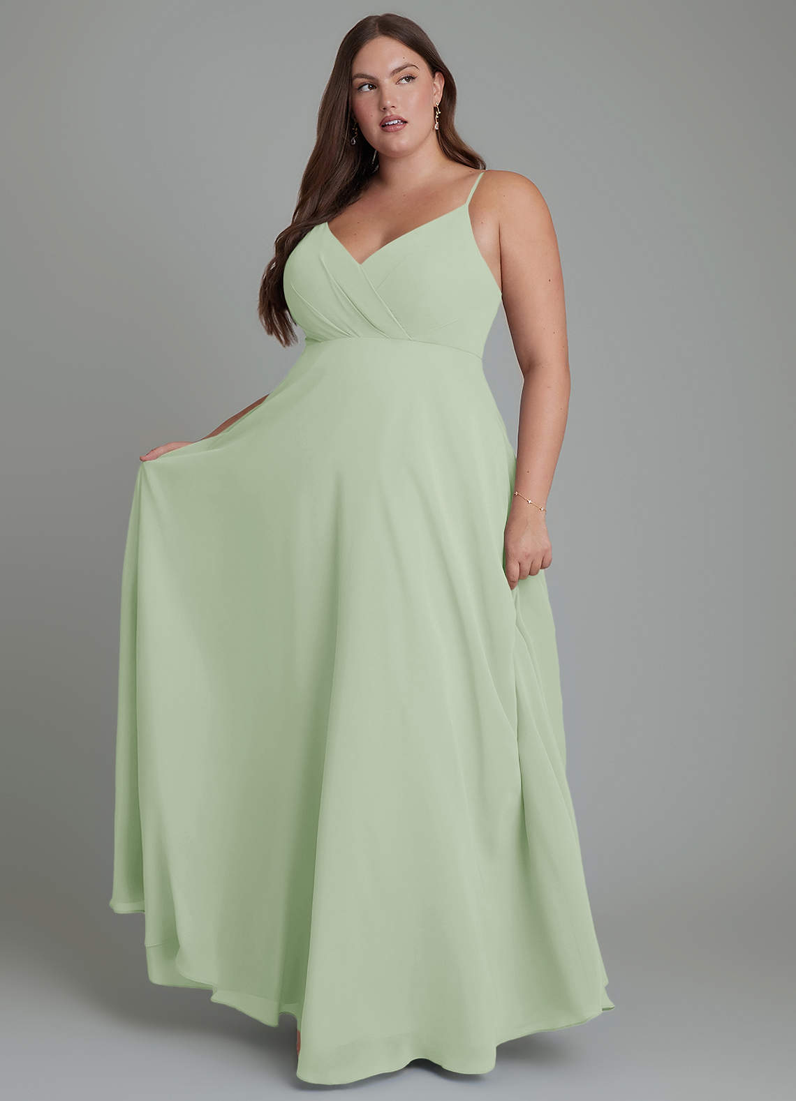 Azazie Amani Bridesmaid Dresses Dusty Sage A-Line Pleated Chiffon Dress image1