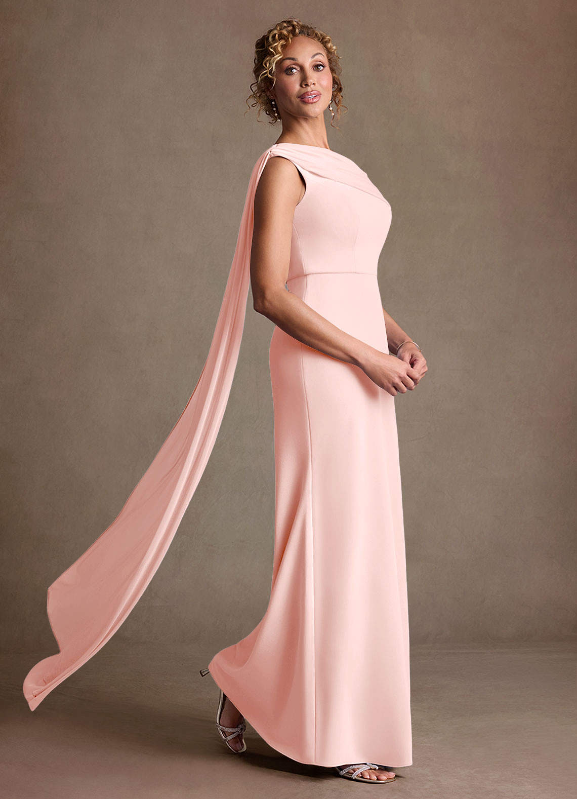 Azazie Bassi Mother of the Bride Dresses Blushing Pink Mermaid Off the Shoulder Mesh Dress image2