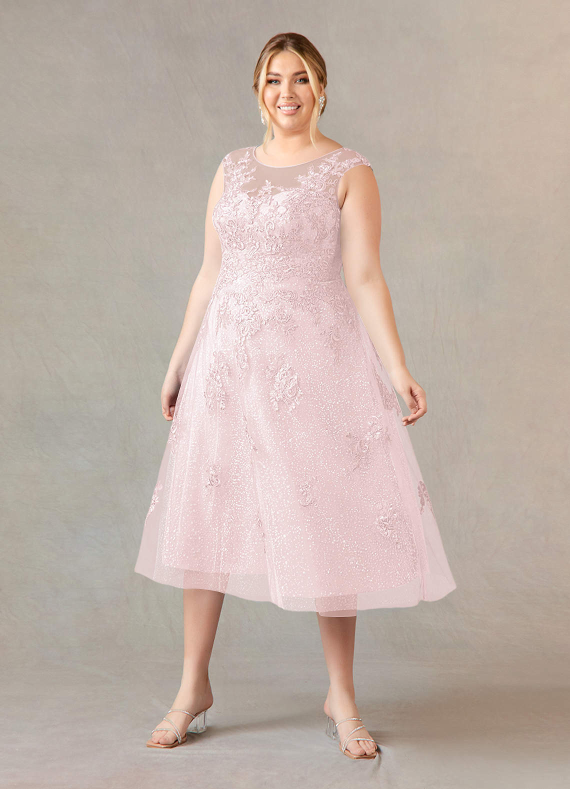 Azazie Flynn At-home Try On Dresses Burgundy A-Line Boatneck Lace Tulle Dress image5