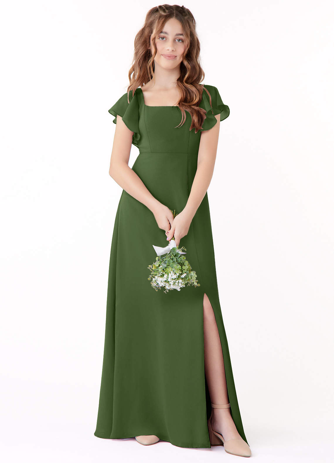 Olive green junior bridesmaid dress best sale