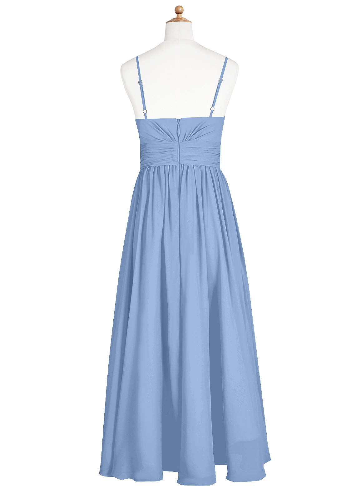 Azazie Catalina Junior Steel Blue A-Line Ruched Chiffon Dress image6