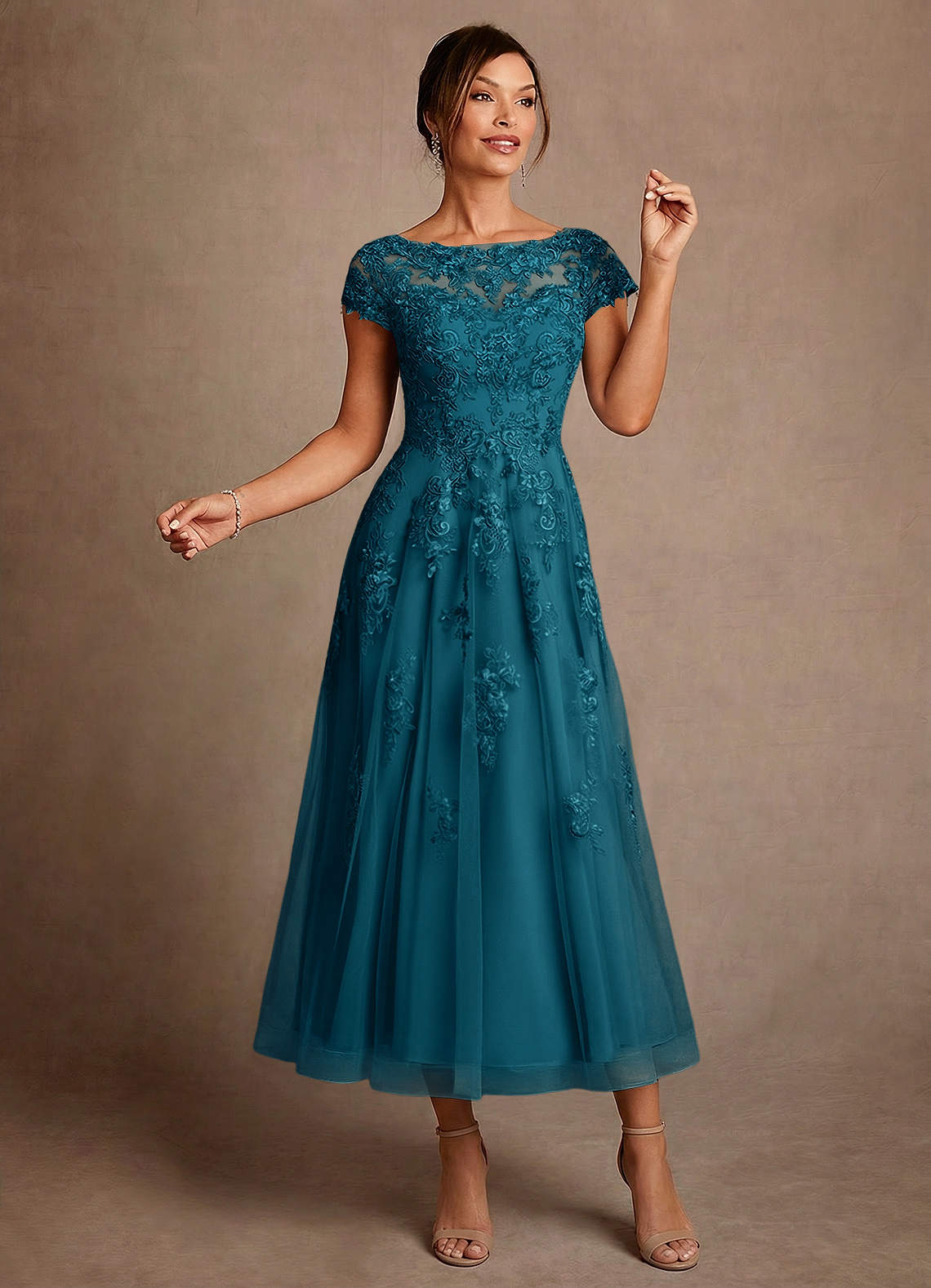 Azazie Jolanda Ink Blue A-Line Lace Dress | Azazie
