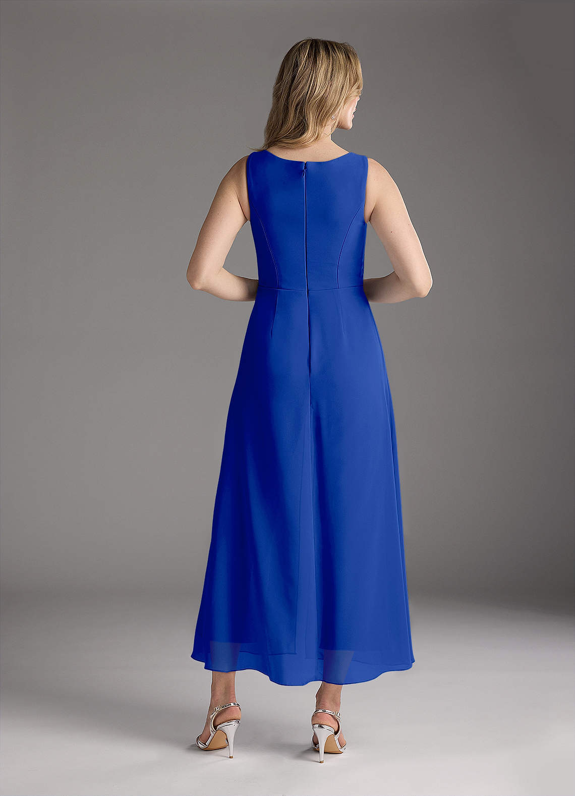 イマン　ボワージュ　ブルー Azazie Anitta Royal Blue Jumpsuit/Pantsuit Pleated Stretch Crepe