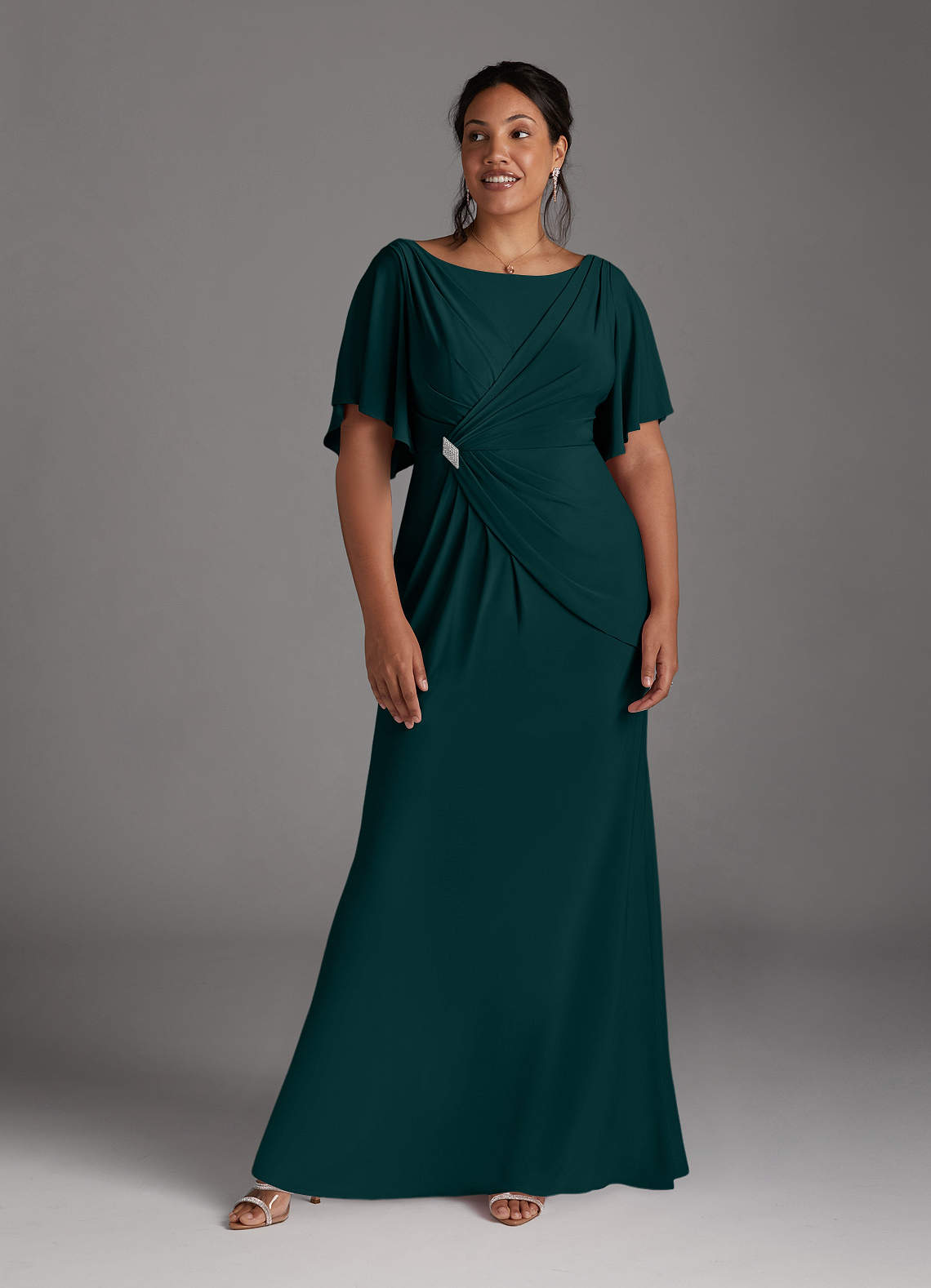 Azazie Louanne Zeemeermin Jurk van Luxe gebreid Boothals Gevouwen