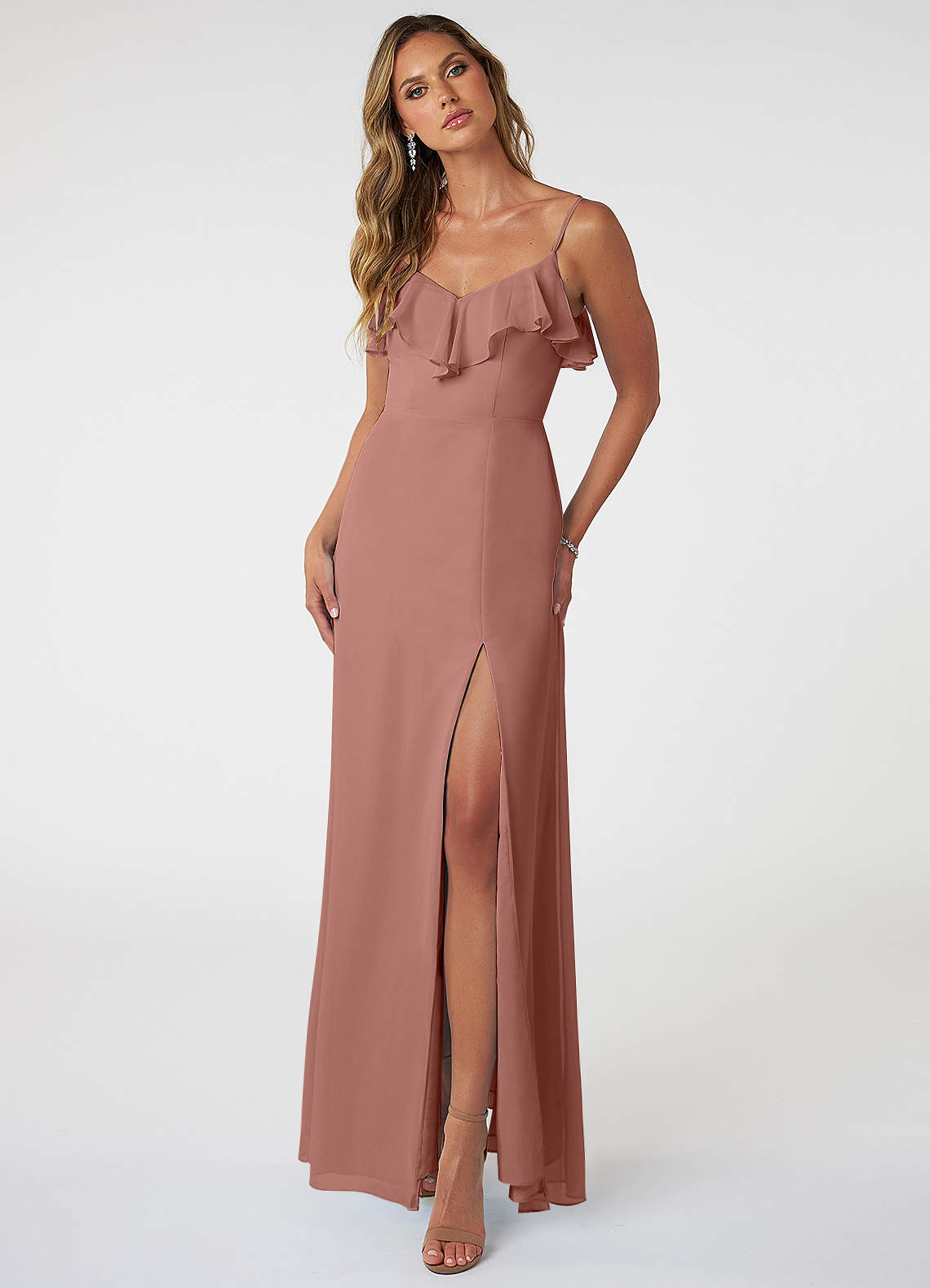 Azazie Natalia Bridesmaid Dresses Cedar Rose A-Line Chiffon Dress image1