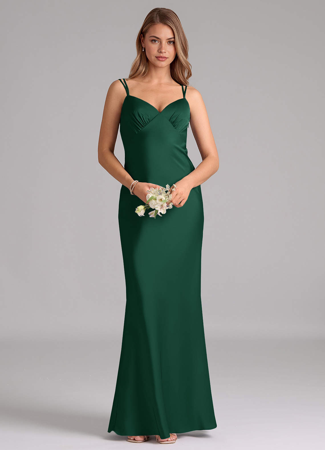 Azazie Suttona Vestidos de damas de honor Vestido de Verde Oscuro de Satén Elástico de Corte en A con Plisado image5