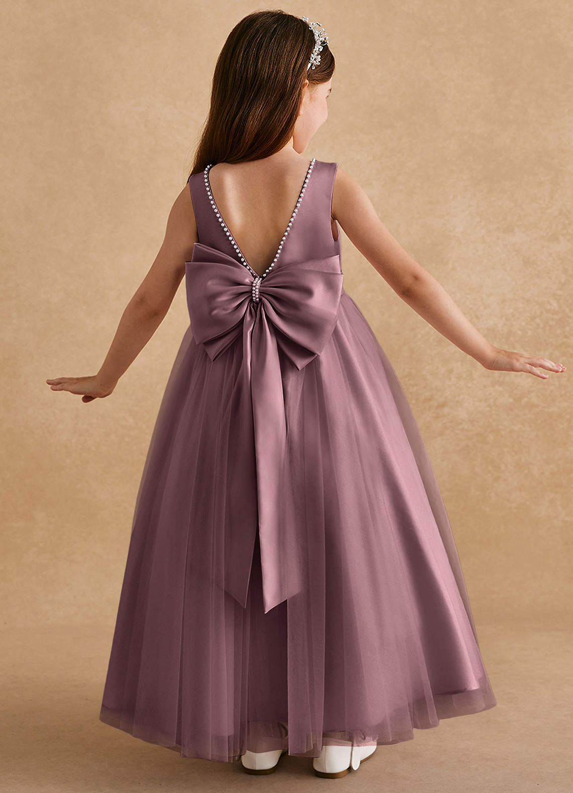 Azazie Cookie Vintage Mauve A-Line Bow Tulle Dress | Azazie