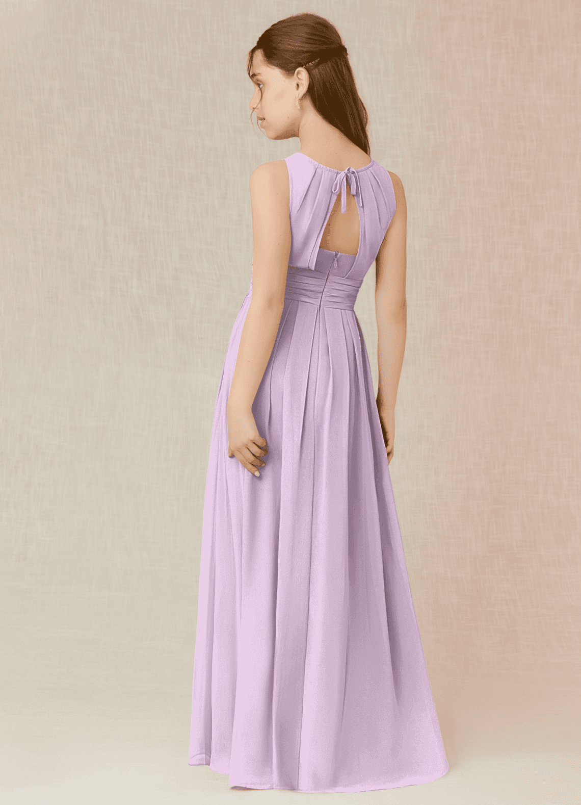 Azazie Bibiane Junior Abito A-Line in Chiffon Plissettato Lilla Glassato image4