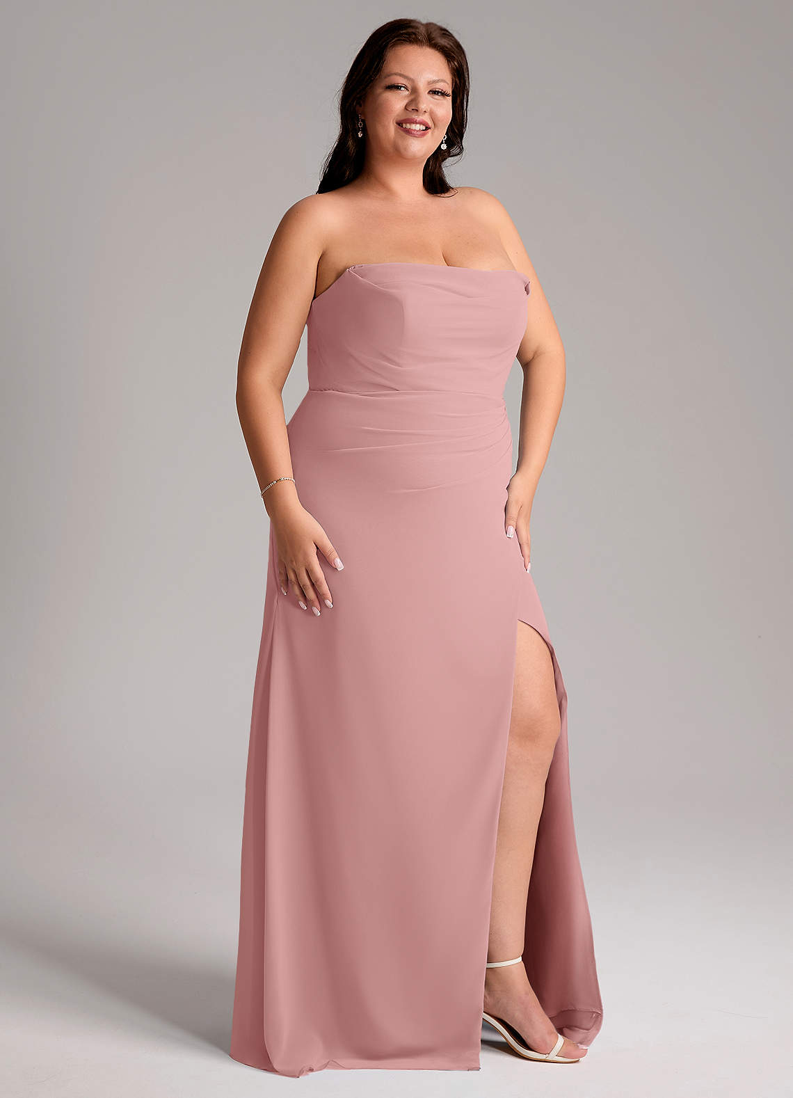 Azazie Leonis Bridesmaid Dresses Dusty Rose Sheath Strapless Chiffon Convertible Dress image13