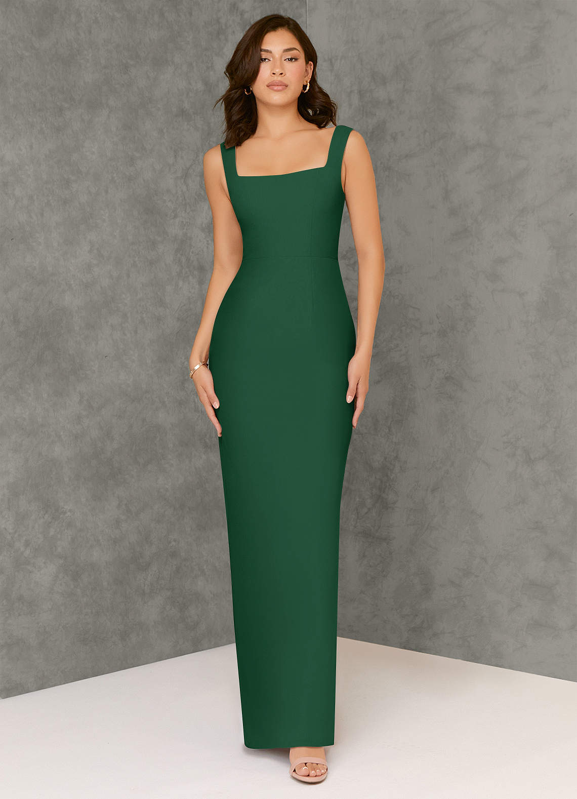 Azazie Flori Bridesmaid Dresses Dark Green Sheath Square Neckline Chiffon Dress image1