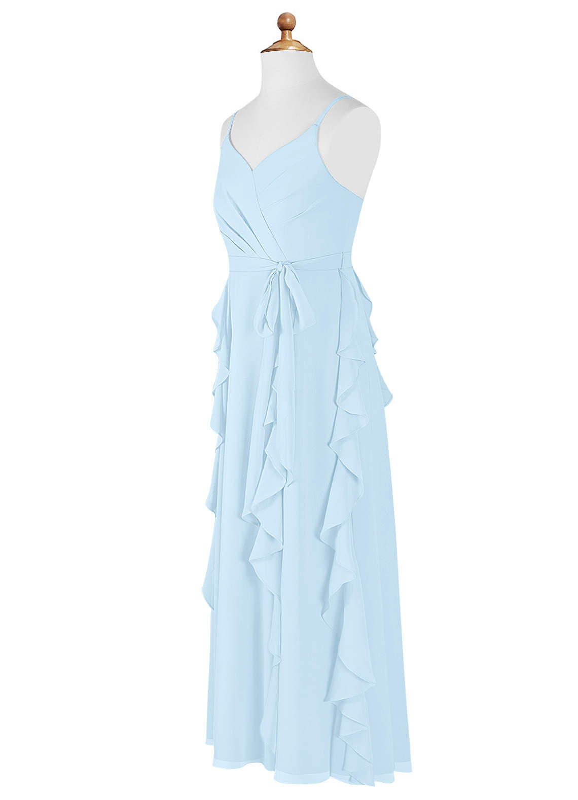 Azazie Peyton Junior Vestido Céu Azul de Chiffon de Linha A com Plissado image7