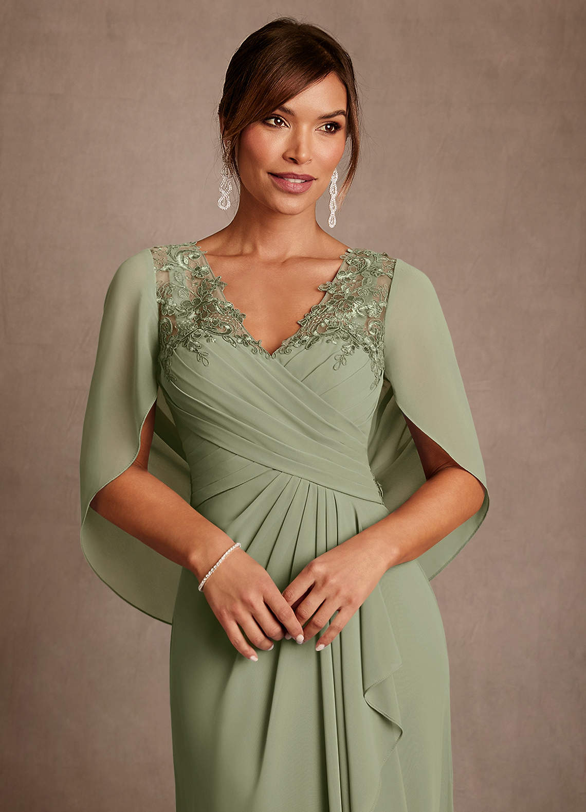 Azazie Santa Clara Mother of the Bride Dresses Pistachio A-Line Lace Dress image4