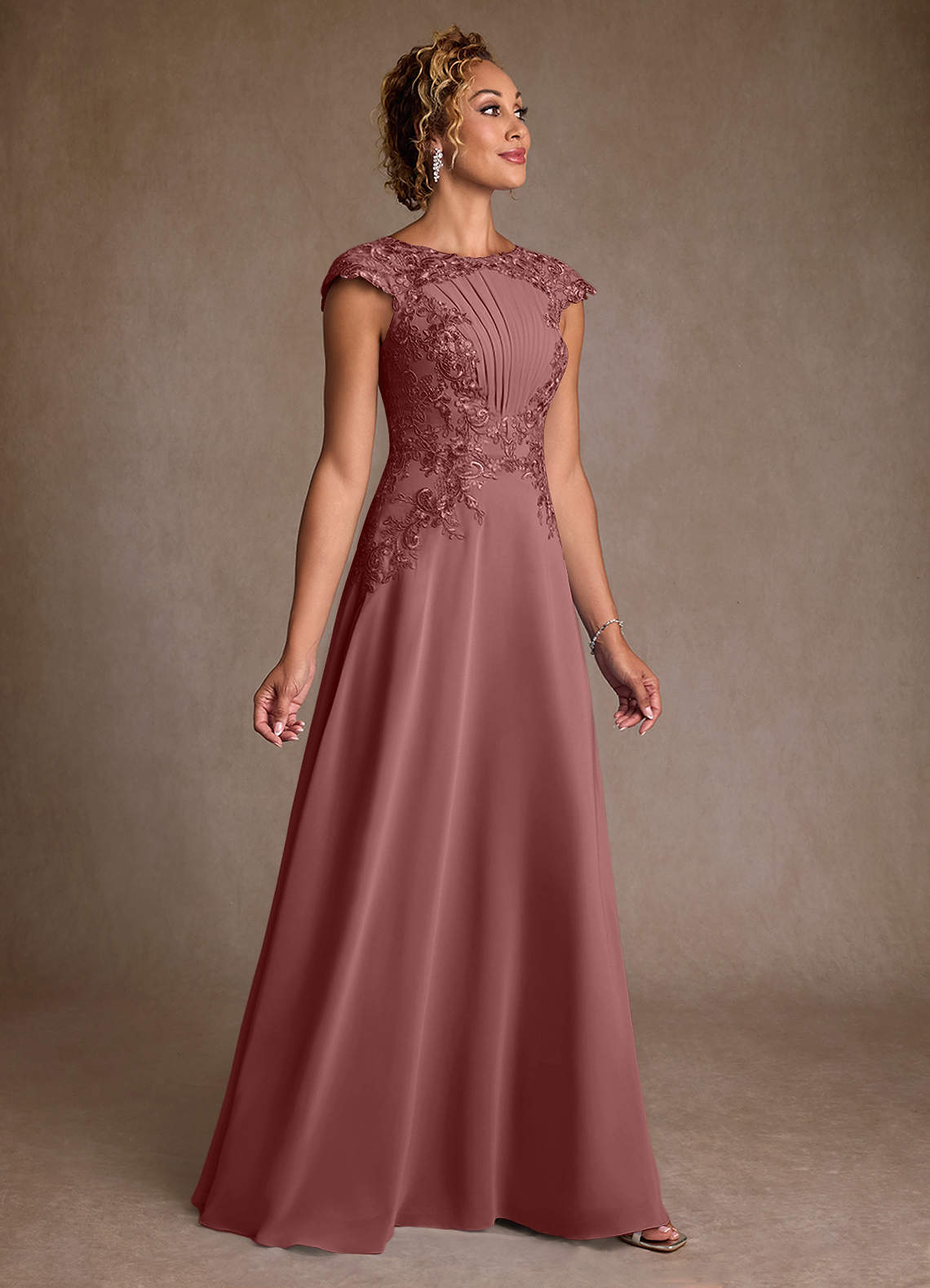 Azazie Christi Mother of the Bride Dresses Desert Rose A-Line Lace Chiffon Dress image2