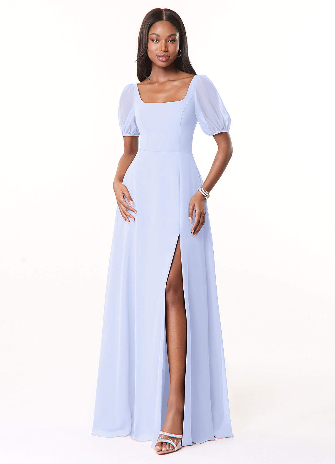 square neckline bridesmaid dress Square Neck A-Line Bridesmaid Dress with Ruffles in Pale Pistachio, Pale Pistachio / Custom Size( Free ) main image 1