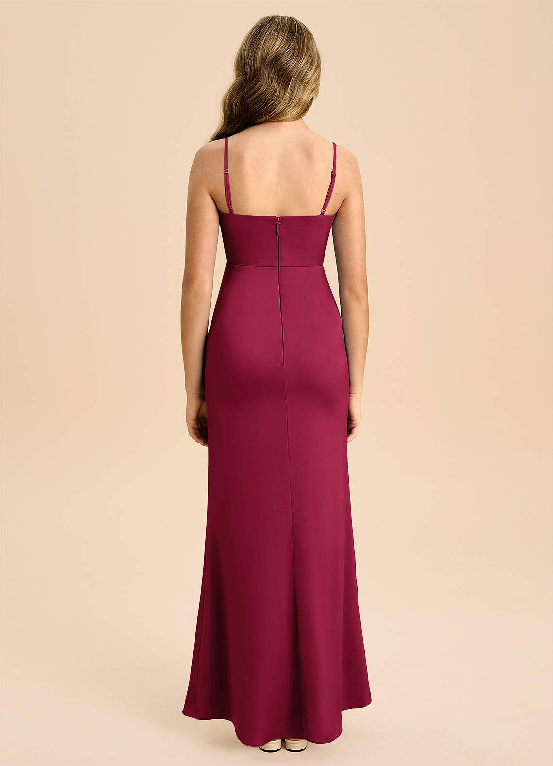 Azazie Buzzy Junior Vaippa Pliseerattu Joustava satiini Lattian pituus Nuorempi morsiusneito Pukeutua image1