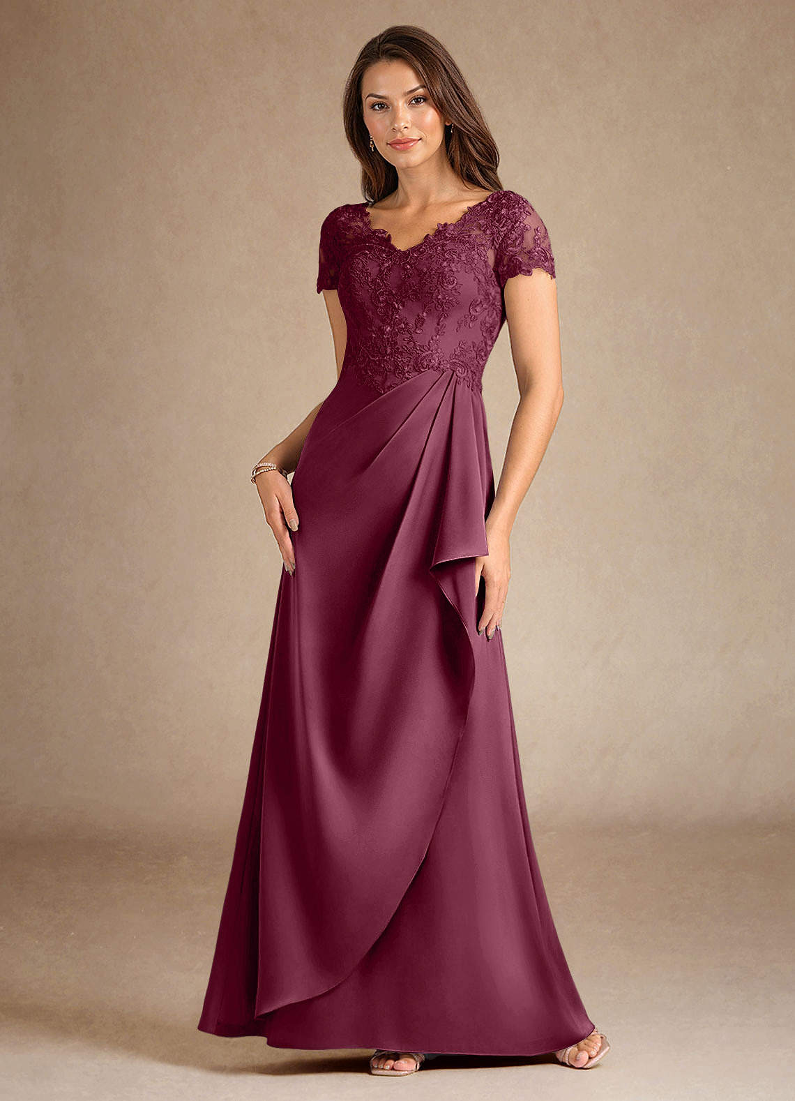 Azazie Santa Ana vestidos de madre de la novia Vestido de Mora de Satén Elástico de Corte En A con Encaje image3