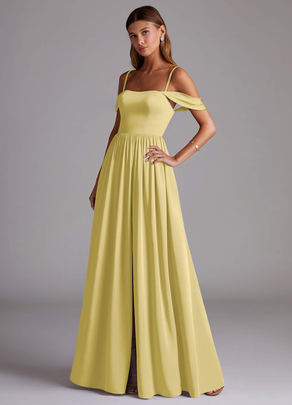 canary bridesmaid dresses Azazie Calianna