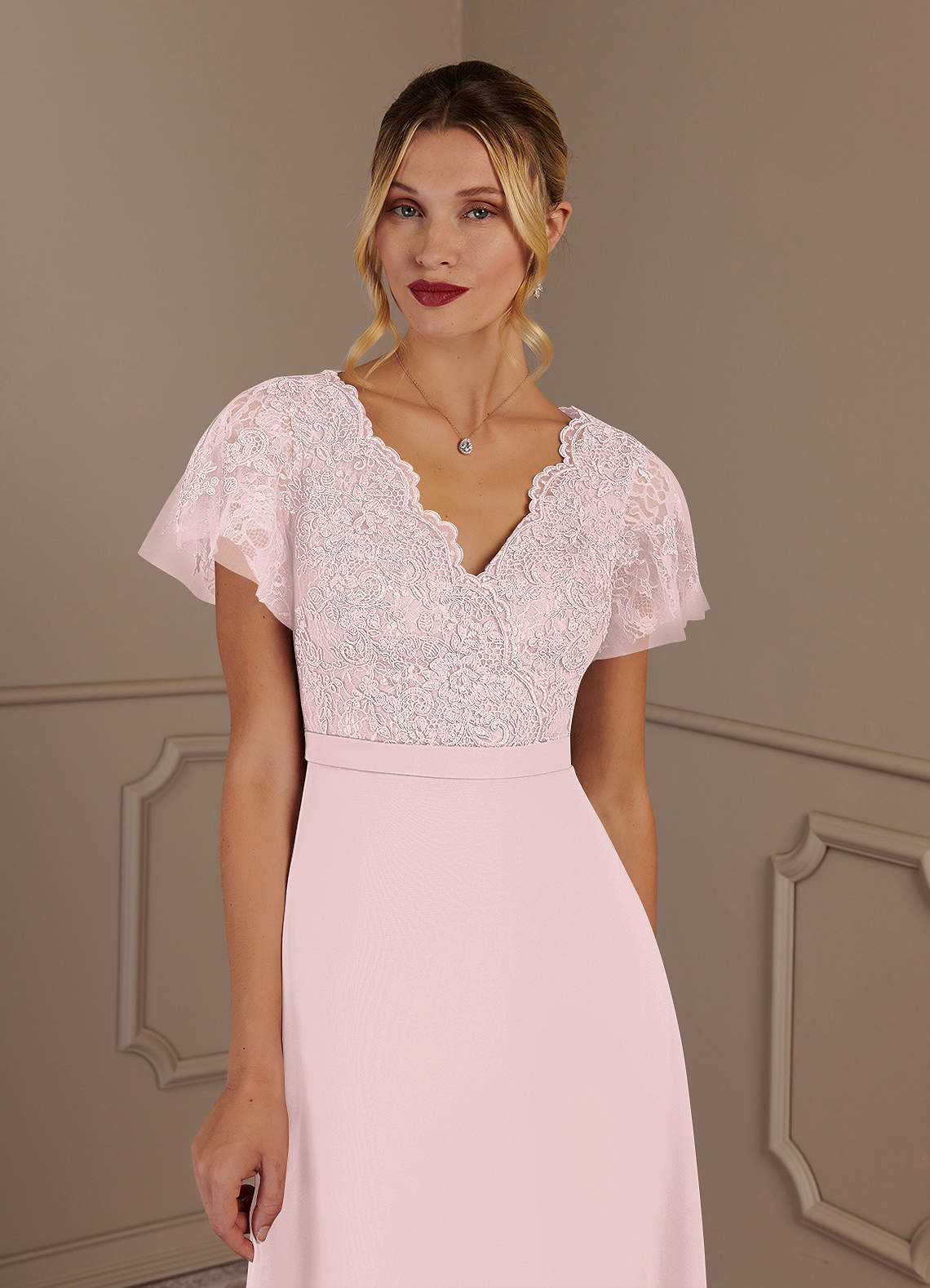 Pink Lace Chiffon Dress