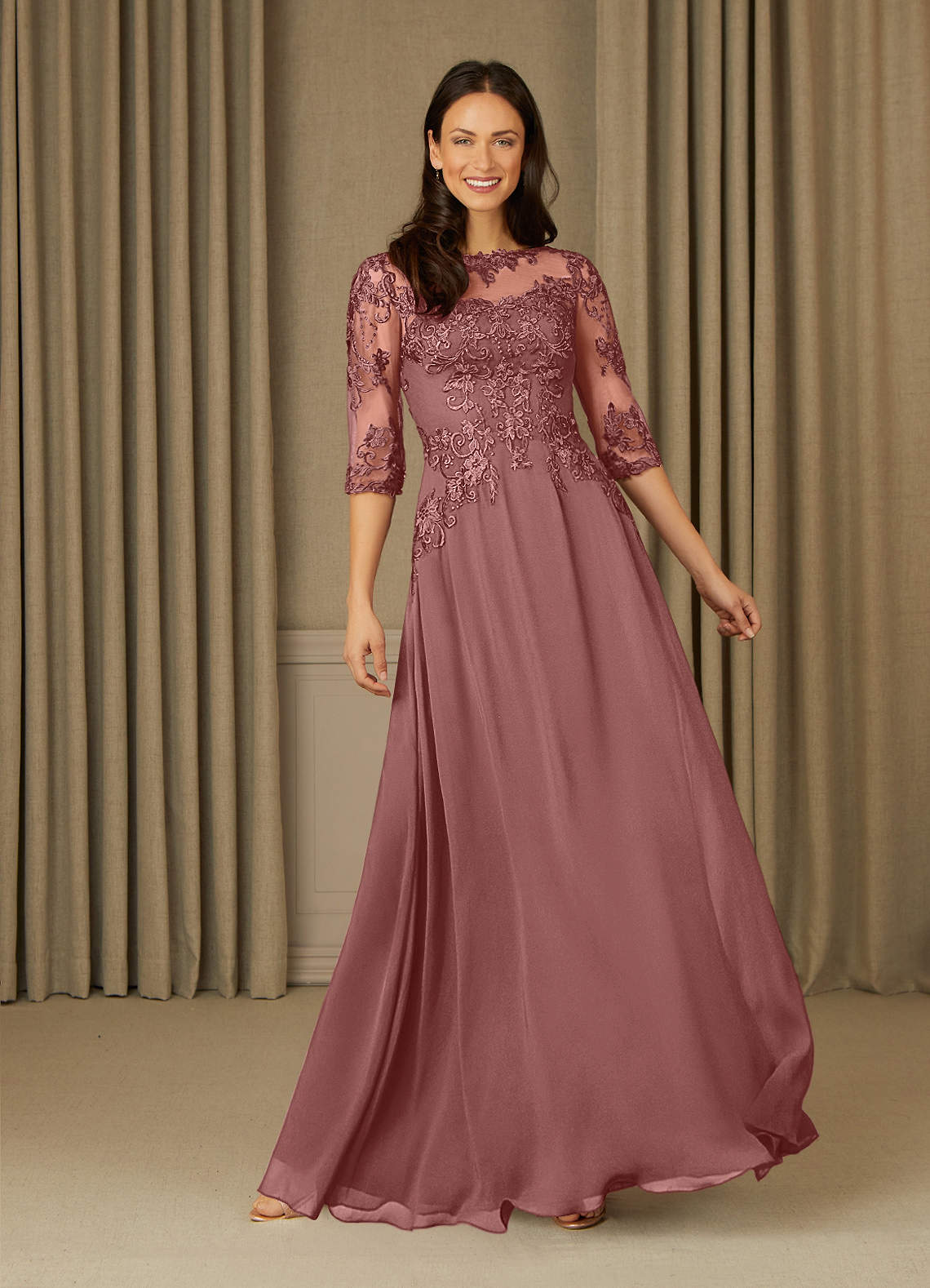 Azazie Dorella Mother of the Bride Dresses A-Line Lace Chiffon Floor-Length Dress image1