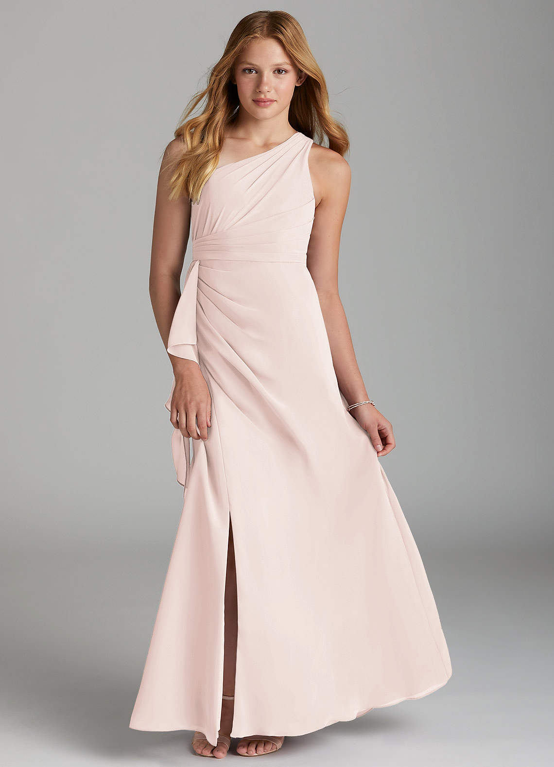 Azazie Maive Junior Rose Petal A-Line Pleated Chiffon Dress image1