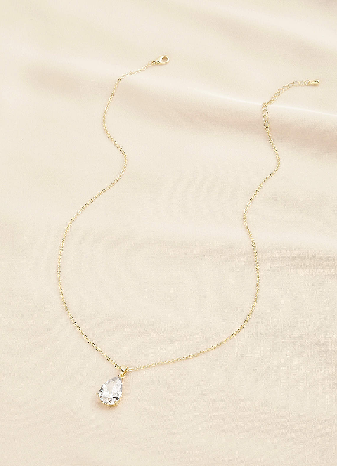 front Crystal Solitaire Teardrop Necklace