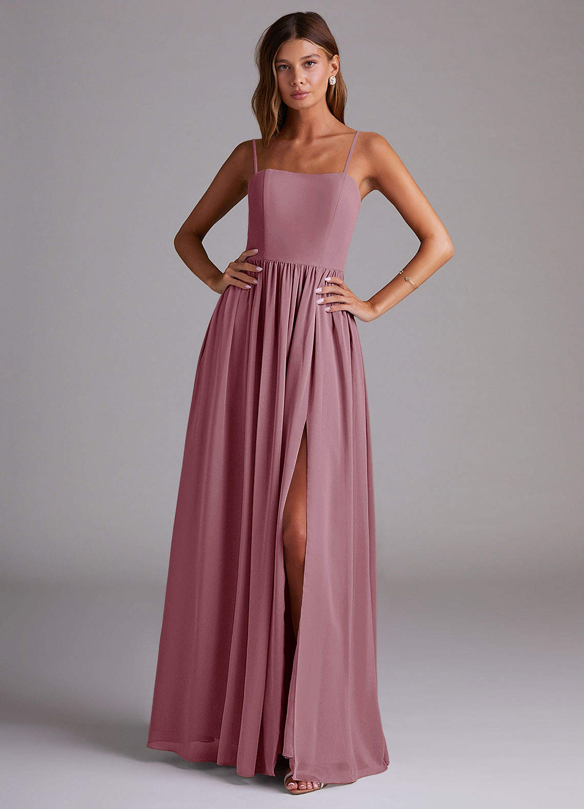 Azazie Calianna Bridesmaid Dresses Vintage Mauve A-Line Off the Shoulder Chiffon Convertible Dress image1