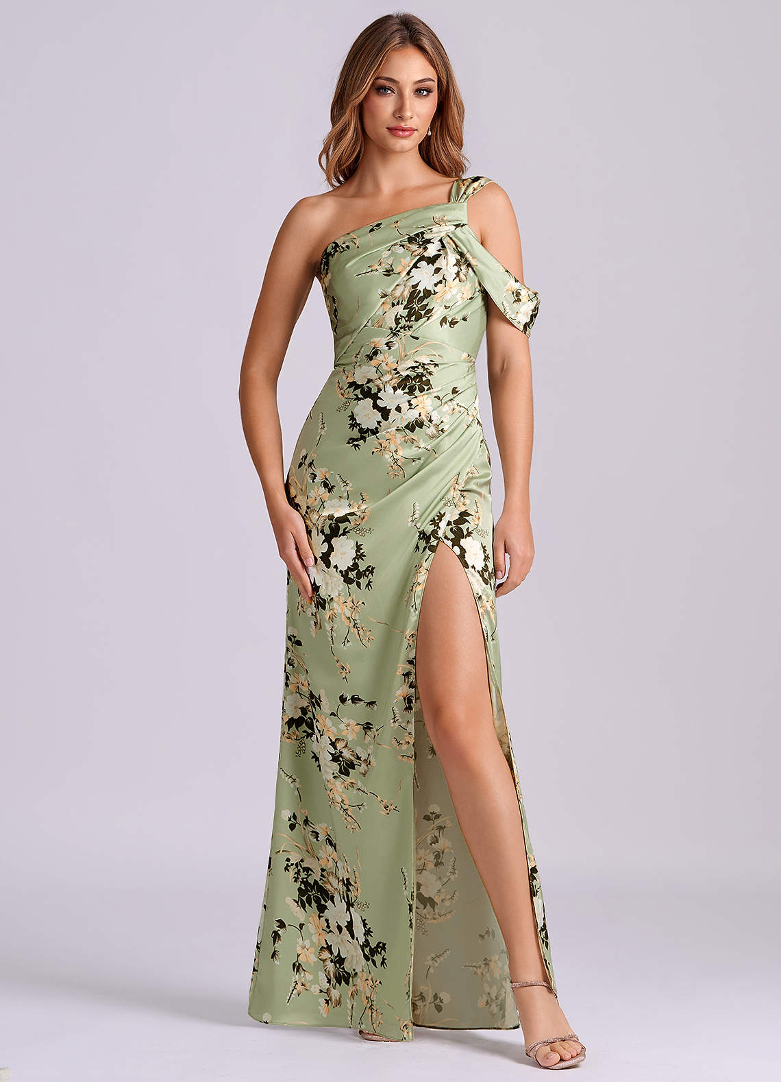 Azazie Wynter Abiti da Damigella Abito Tubino in Raso Elasticizzato Monospalla Floral Vines image2