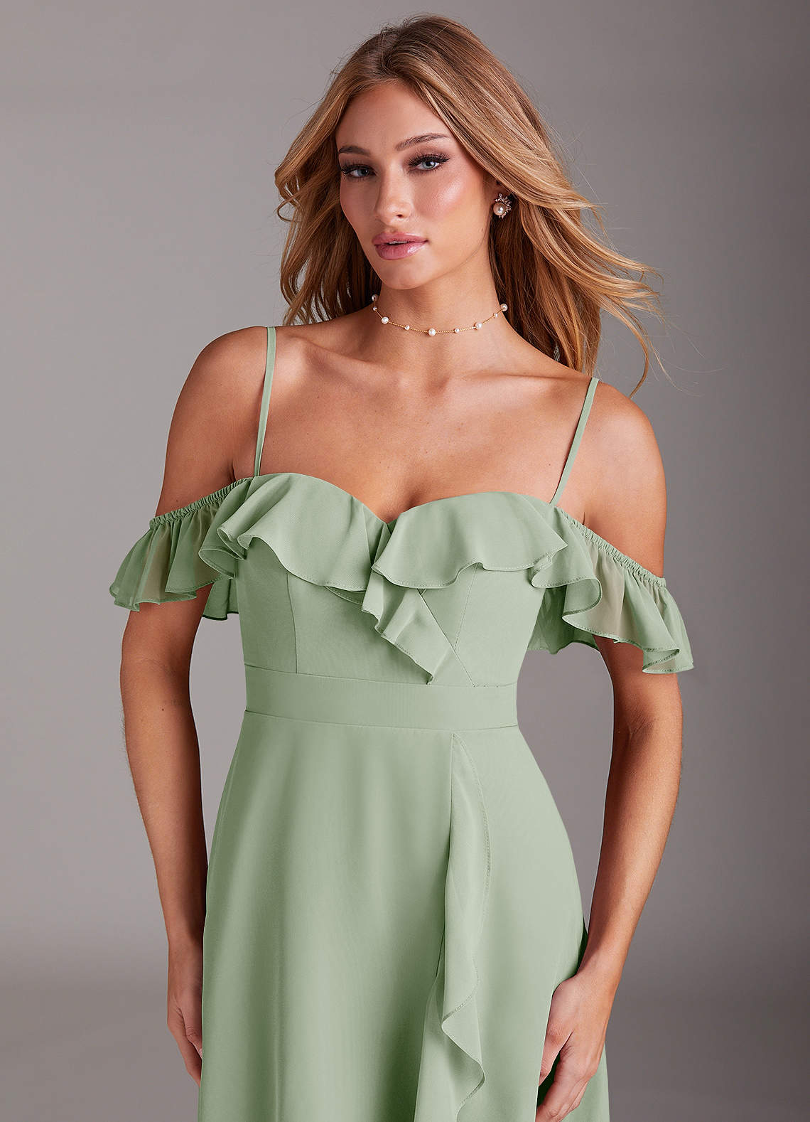 Azazie Lyra Bridesmaid Dresses Dusty Sage A-Line Chiffon Convertible Dress image1