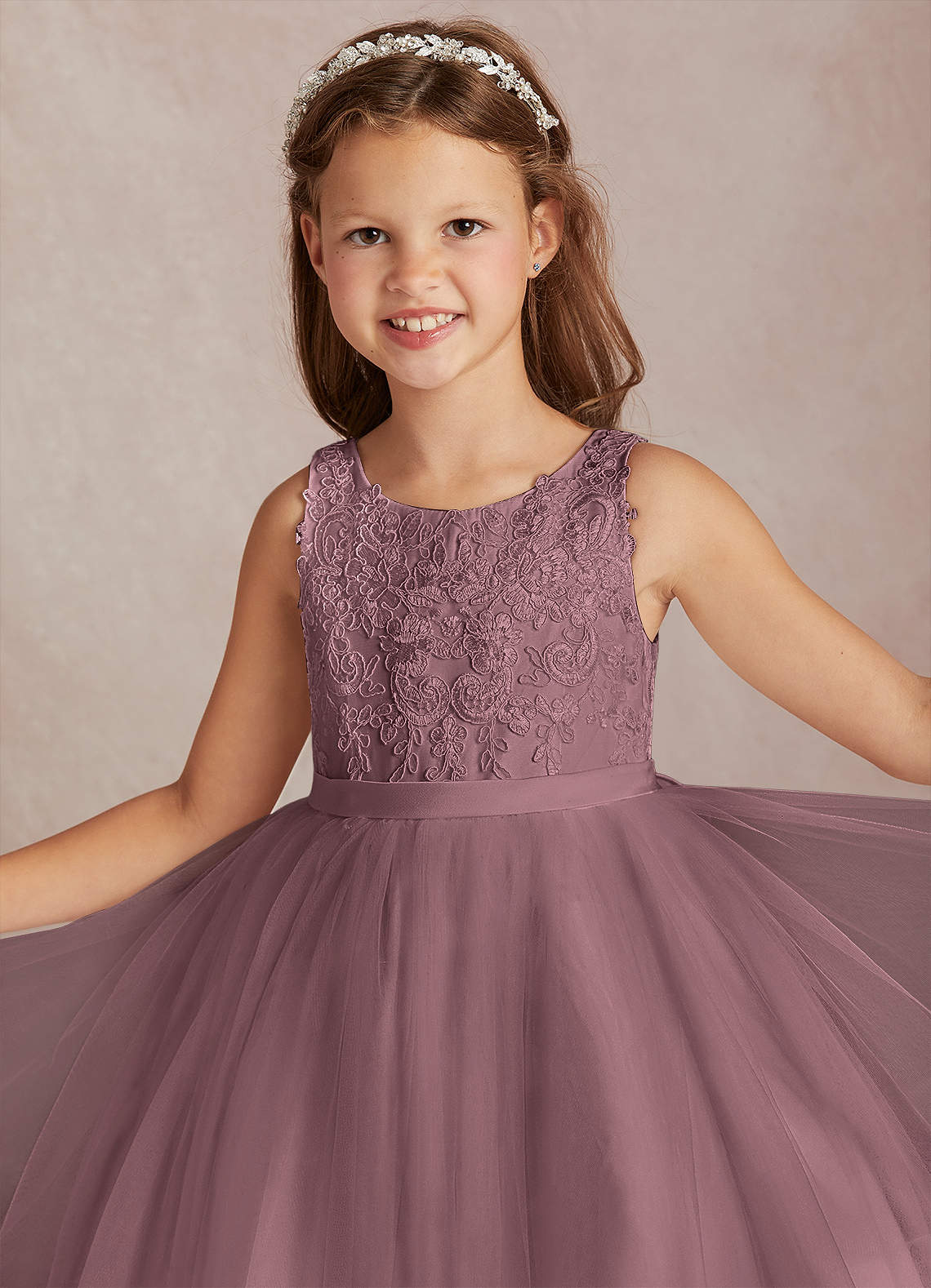 Azazie Calla Flower Girl Dresses Vintage Mauve Ball-Gown Lace Tulle Dress image1