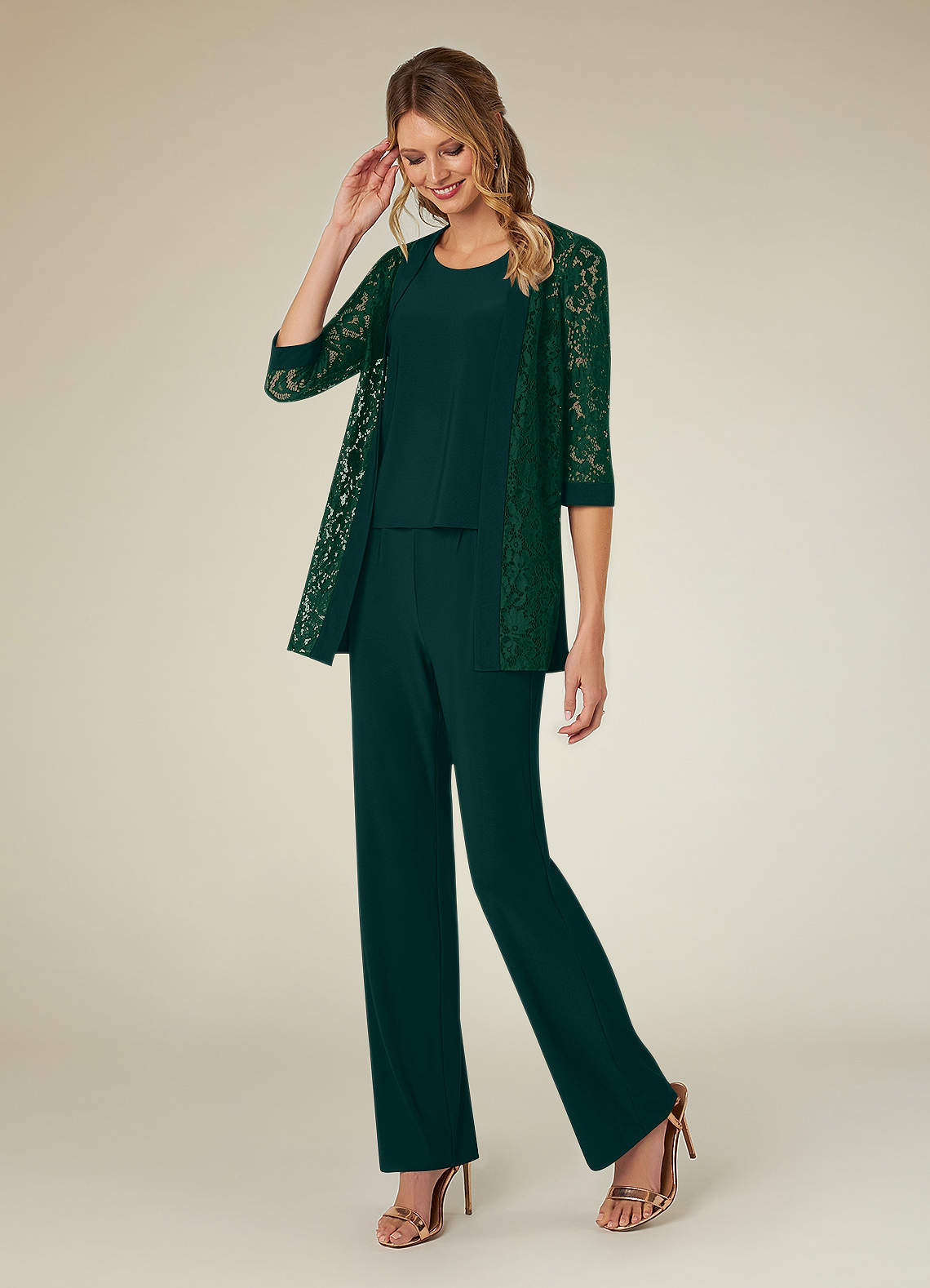 Dark Green/Pine Azazie Mamrie Cover Up Lace Jumpsuit/Pantsuit