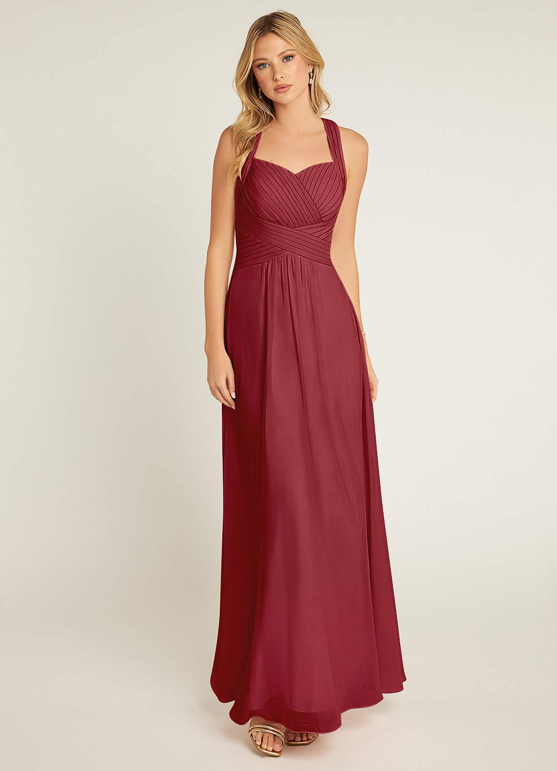 Azazie Claudia At-home Try On Dresses Dusty Rose A-Line Sweetheart Neckline Chiffon Dress image1