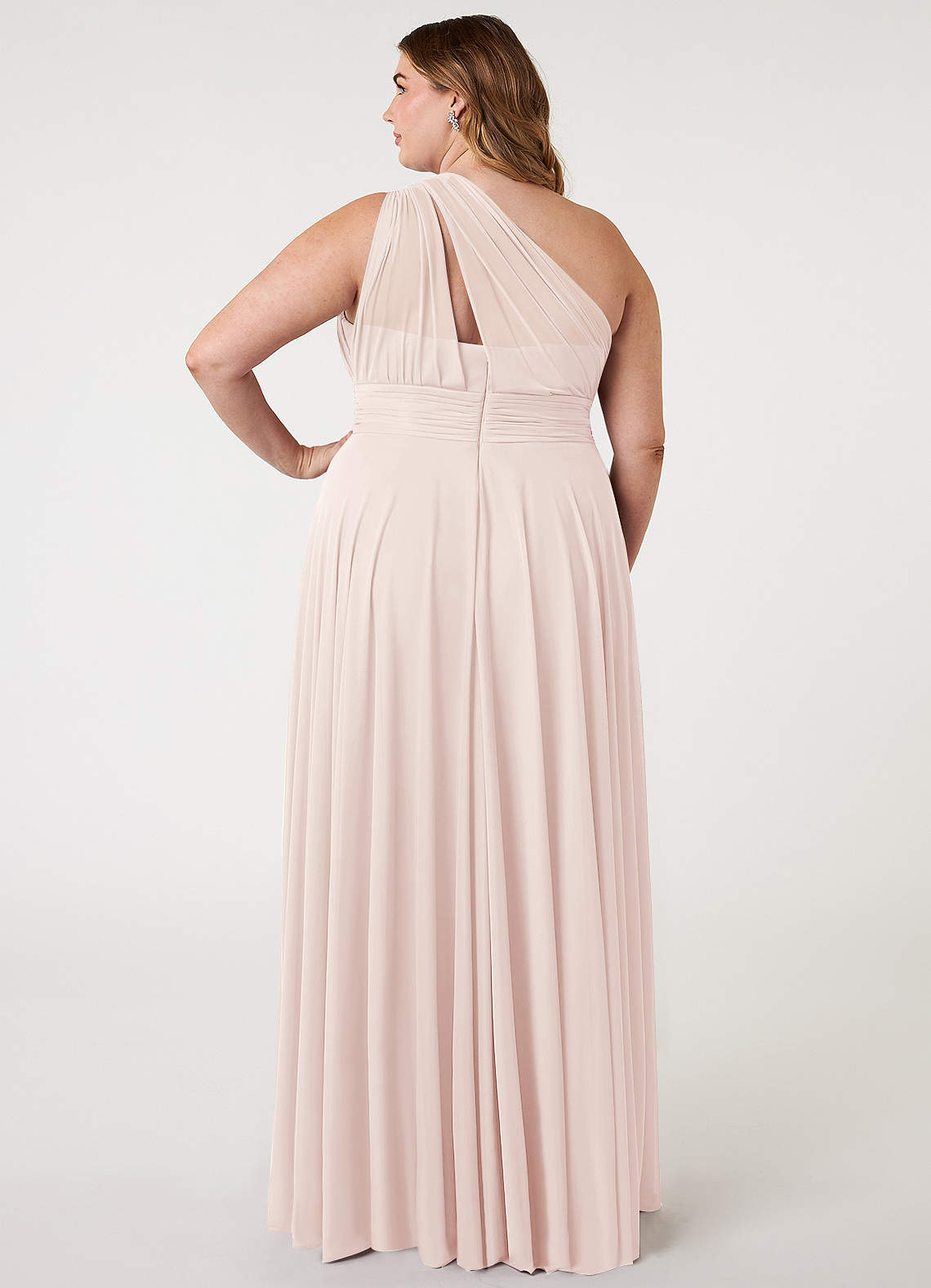 Azazie Charlize Bridesmaid Dresses Rose Petal A-Line One Shoulder Mesh Dress image6