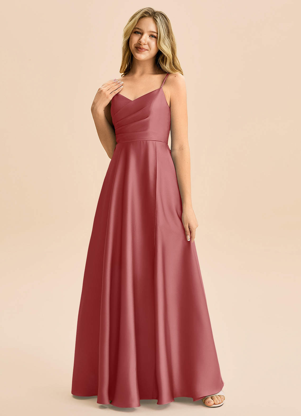 Azazie Rumi Junior Klä av A-Line i Stretch Satin Plisserad image2