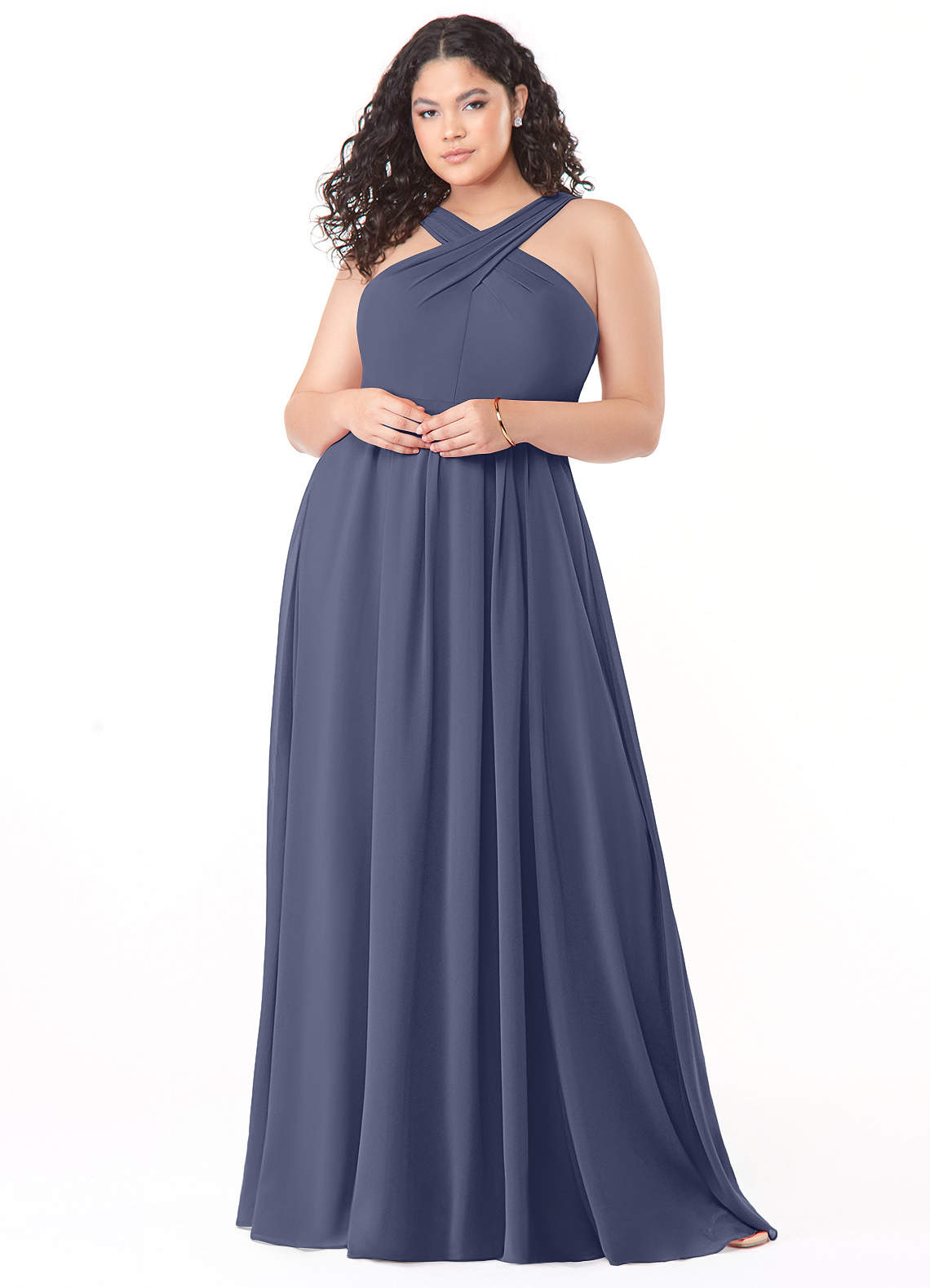 Azazie Dixie Bridesmaid Dresses Stormy A-Line Halter Pleated Chiffon Dress image1