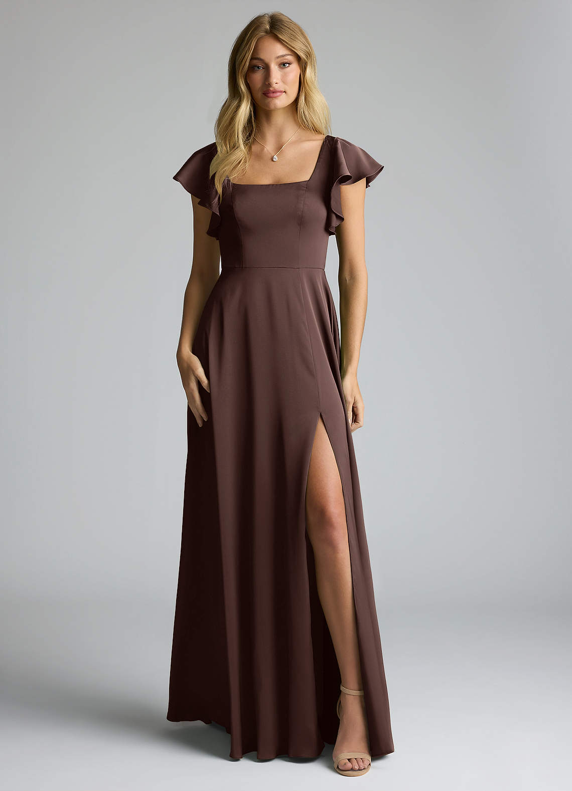 Azazie Bondi Bridesmaid Dresses Ganache A-Line Bow Stretch Satin Dress image4