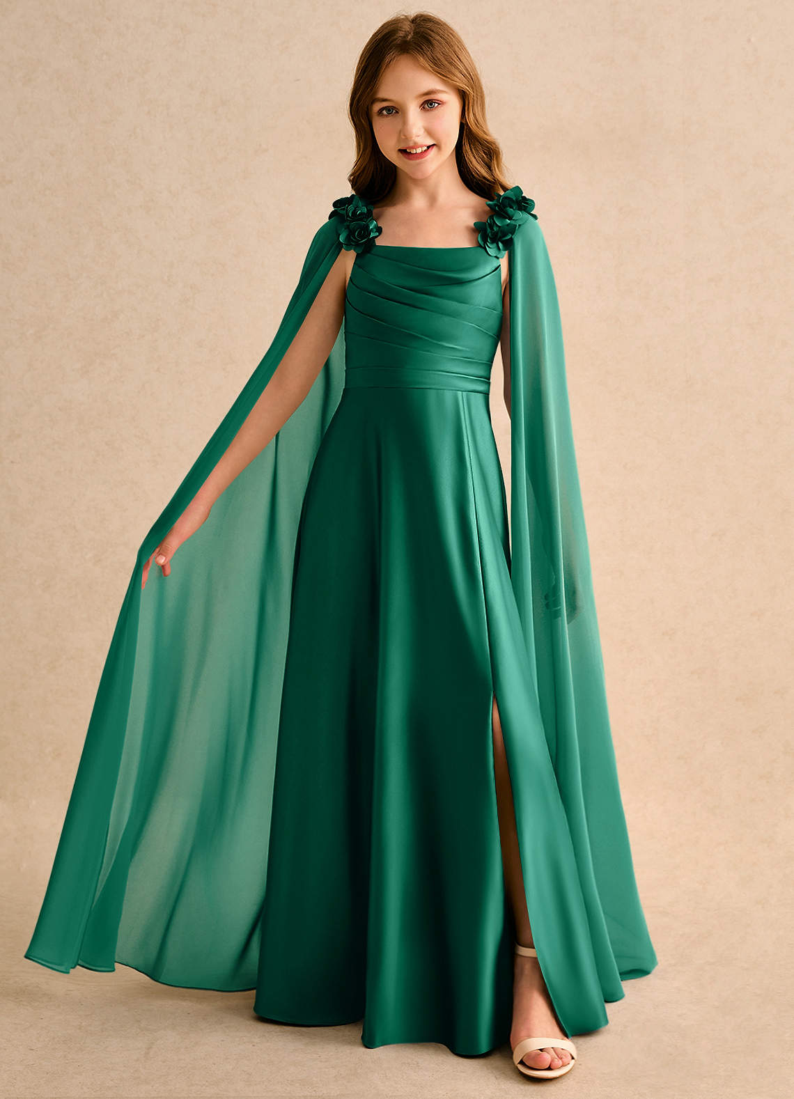 sachin and babi light blue dress Azazie Rosita Girls Formal Emerald A-Line Pleated Matte Satin Dress