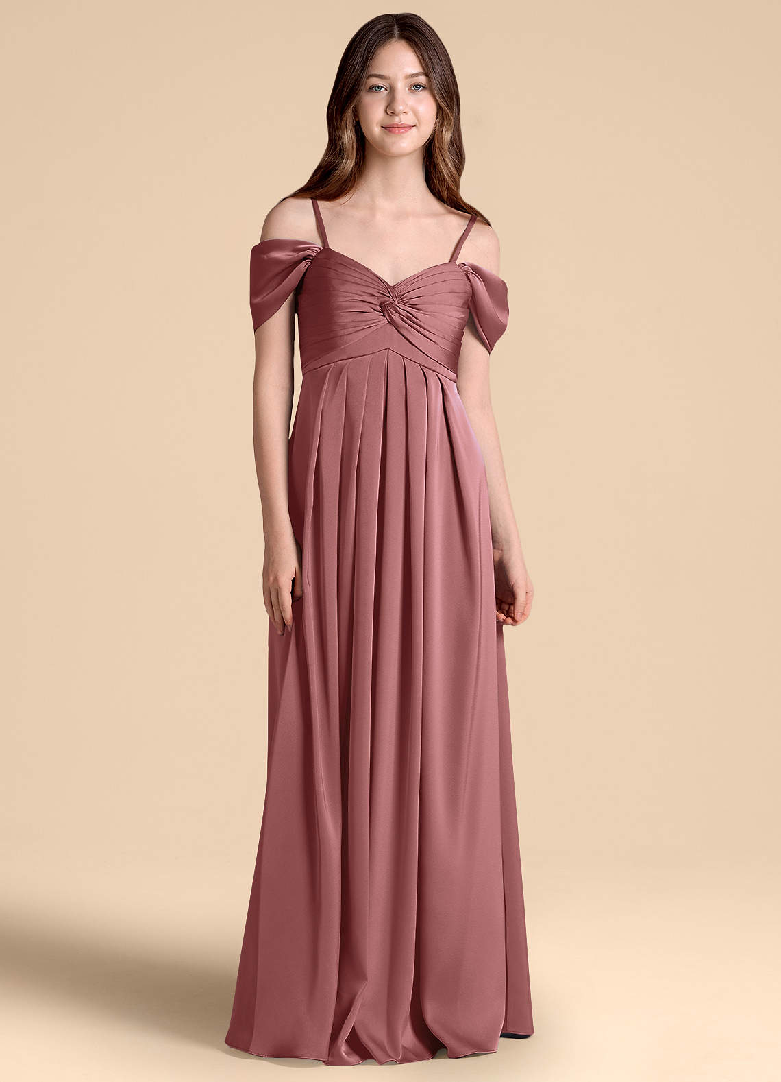 Azazie Kaitlynn Junior Jurk van Stretch Satijn met A-Lijn Off the Shoulder Amethist image1