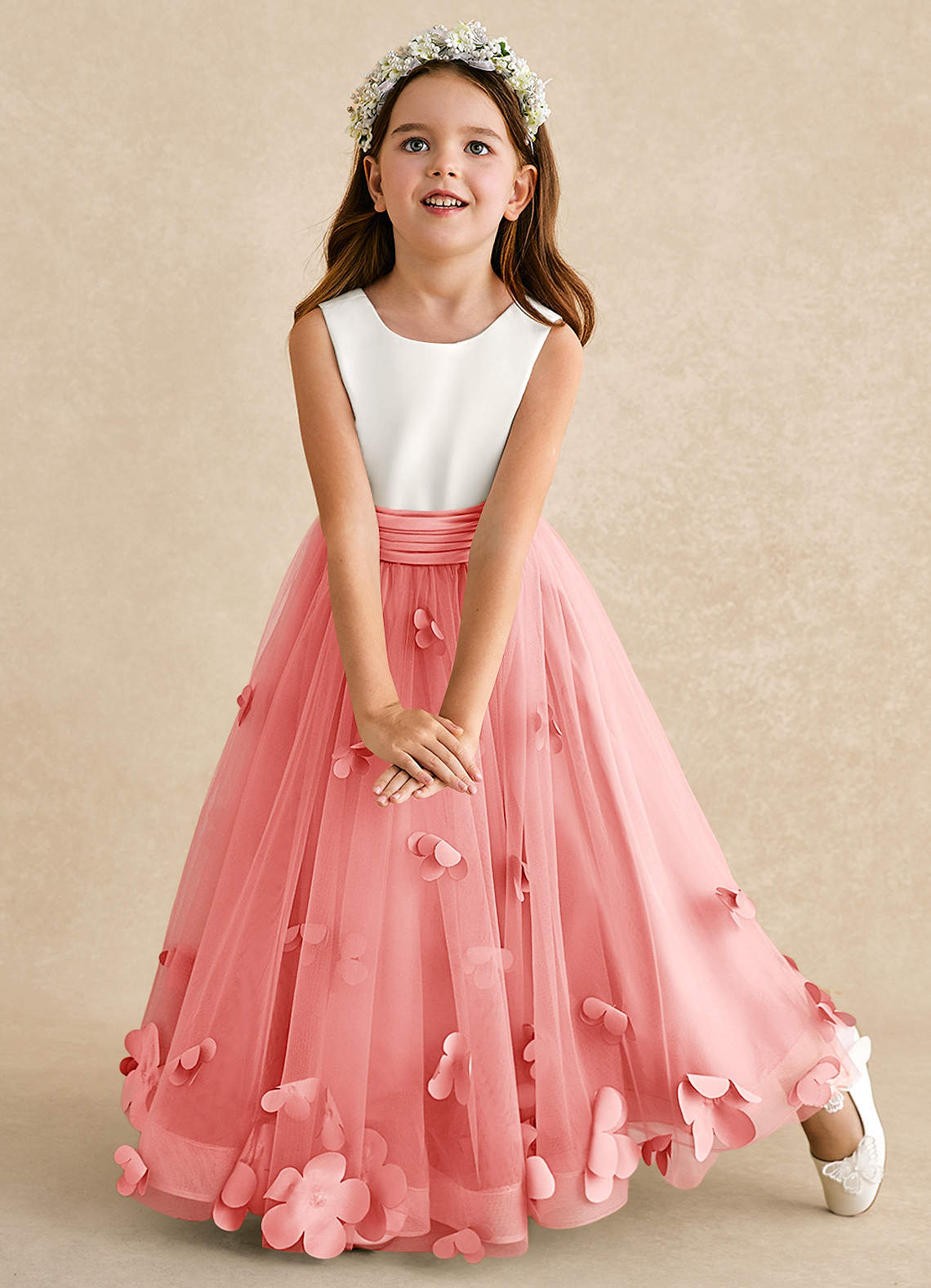 Azazie Vi Vestidos de florista Vestido Coral de Tule de Linha A com Sem mangas image5