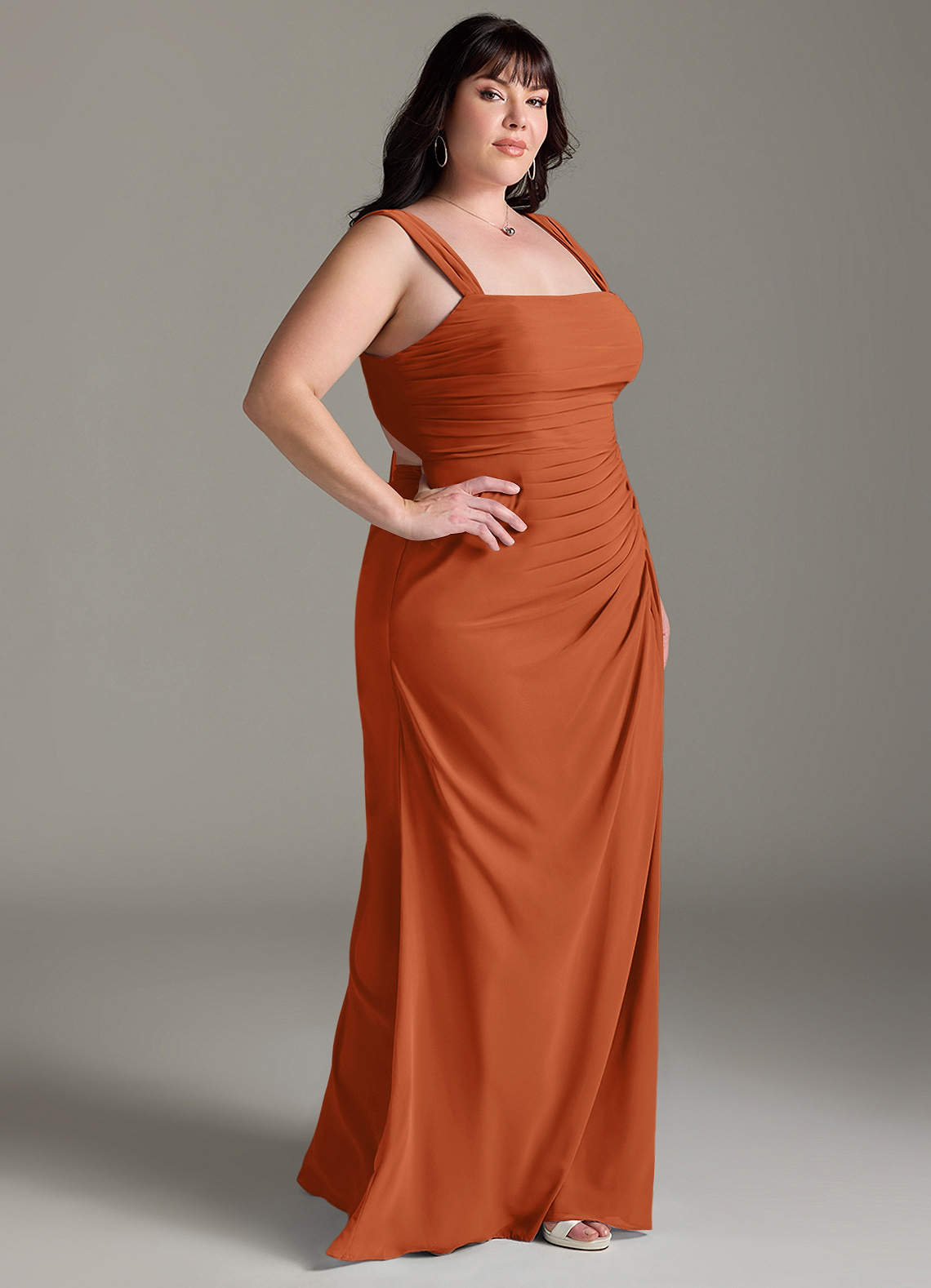 Azazie Jesaphine Bridesmaid Dresses Burnt Orange Sheath Bow Chiffon Dress image9